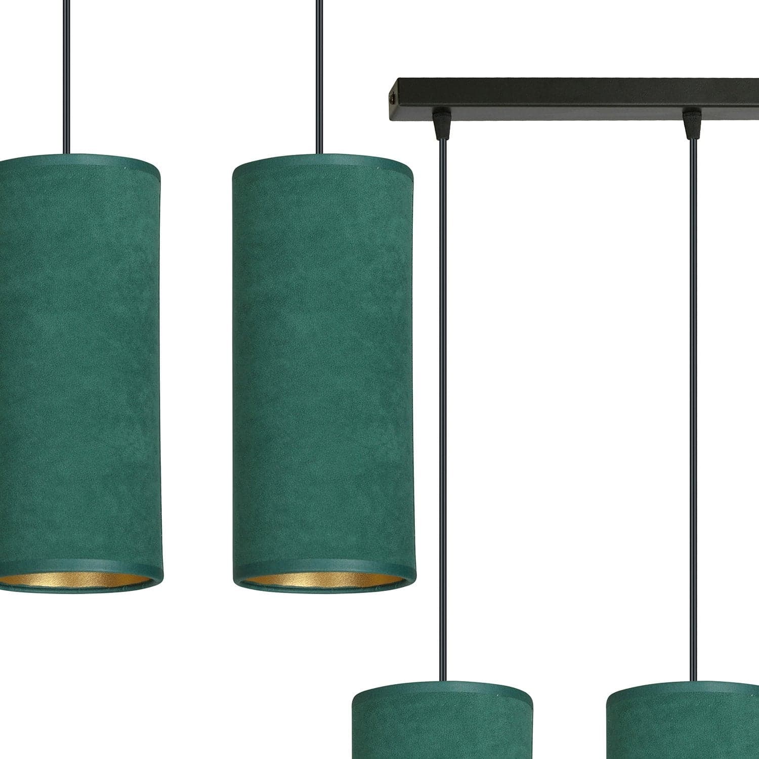 Sospensione 3 Luci Bente In Acciaio Nero E Paralumi Verde E Oro in Lampade a sospensione LuceArt - Montecorvino Pugliano, commercioVirtuoso.it