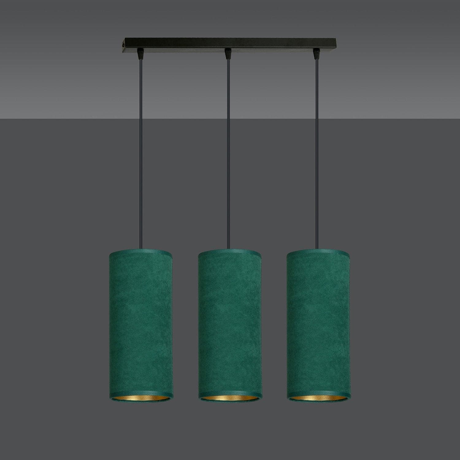 Sospensione 3 Luci Bente In Acciaio Nero E Paralumi Verde E Oro in Lampade a sospensione LuceArt - Montecorvino Pugliano, commercioVirtuoso.it