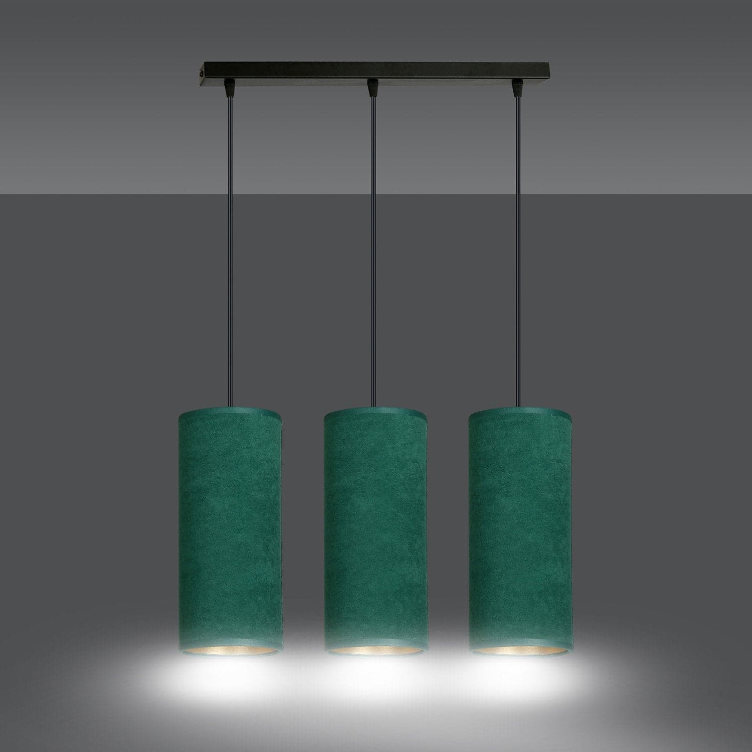 Sospensione 3 Luci Bente In Acciaio Nero E Paralumi Verde E Oro in Lampade a sospensione LuceArt - Montecorvino Pugliano, commercioVirtuoso.it
