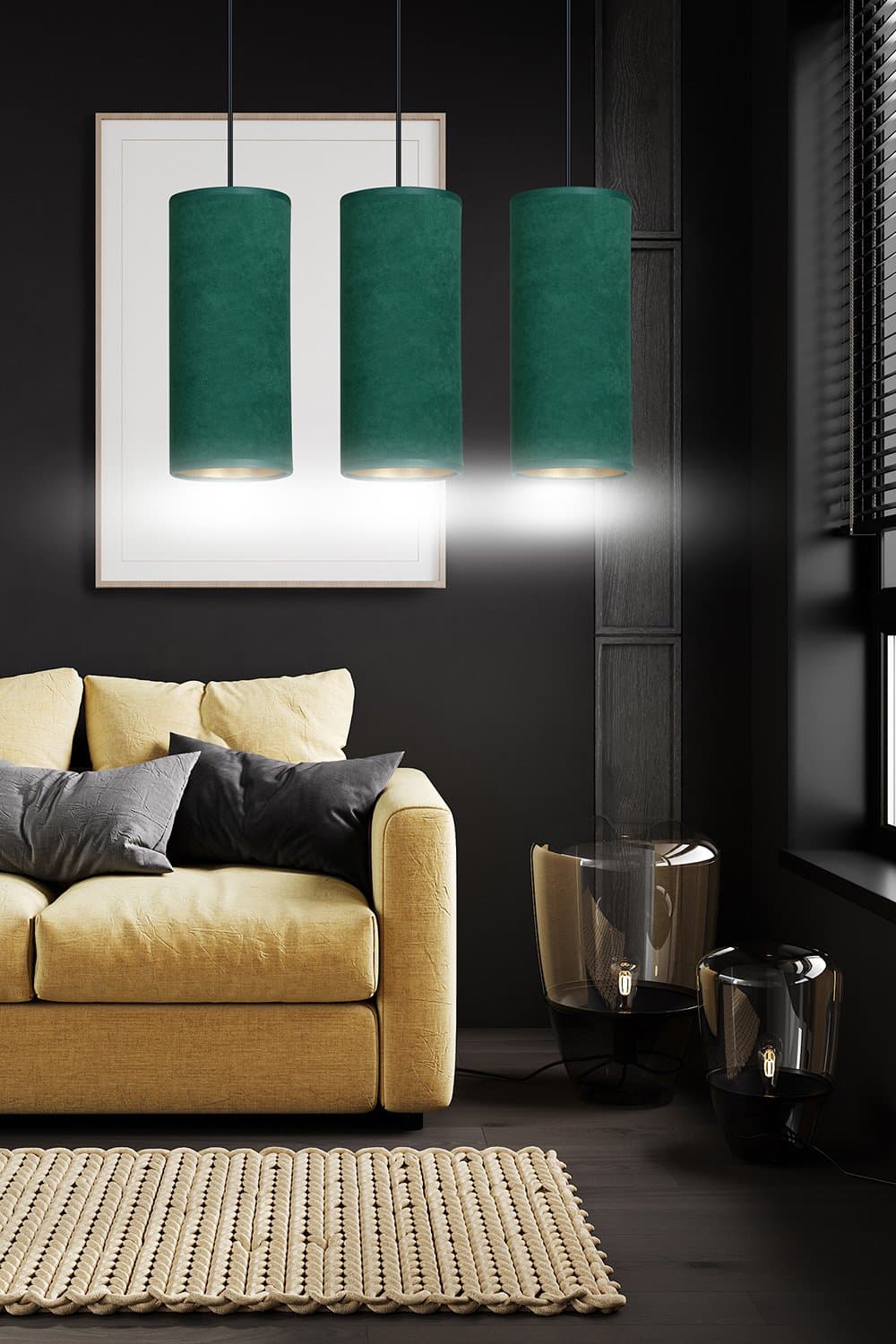 Sospensione 3 Luci Bente In Acciaio Nero E Paralumi Verde E Oro in Lampade a sospensione LuceArt - Montecorvino Pugliano, commercioVirtuoso.it
