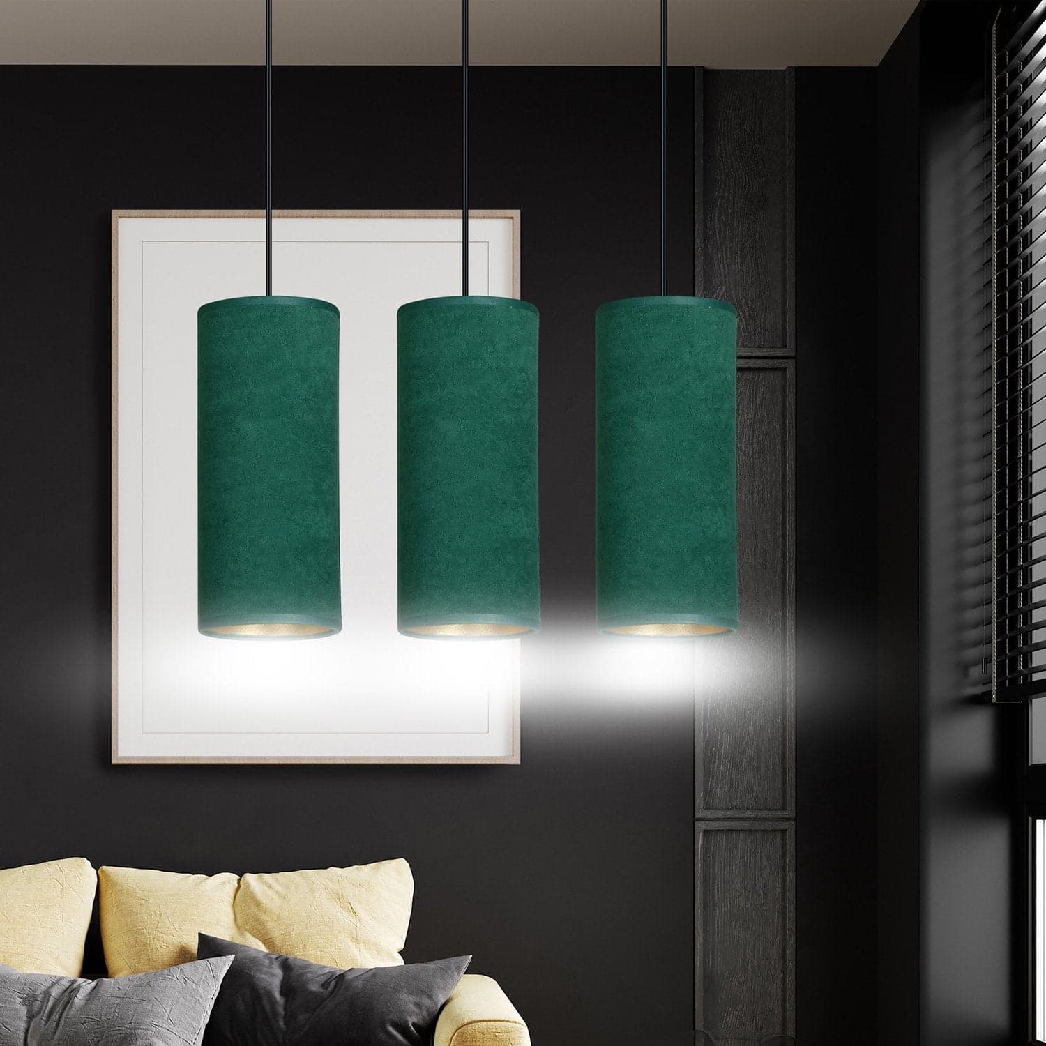 Sospensione 3 Luci Bente In Acciaio Nero E Paralumi Verde E Oro in Lampade a sospensione LuceArt - Montecorvino Pugliano, commercioVirtuoso.it