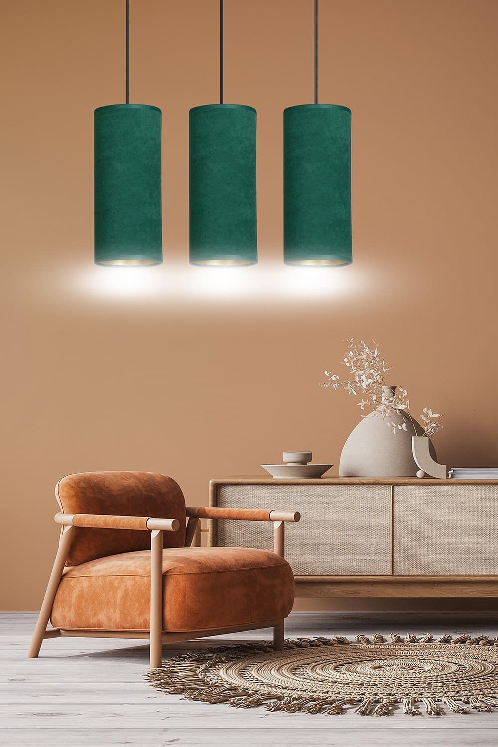 Sospensione 3 Luci Bente In Acciaio Nero E Paralumi Verde E Oro in Lampade a sospensione LuceArt - Montecorvino Pugliano, commercioVirtuoso.it