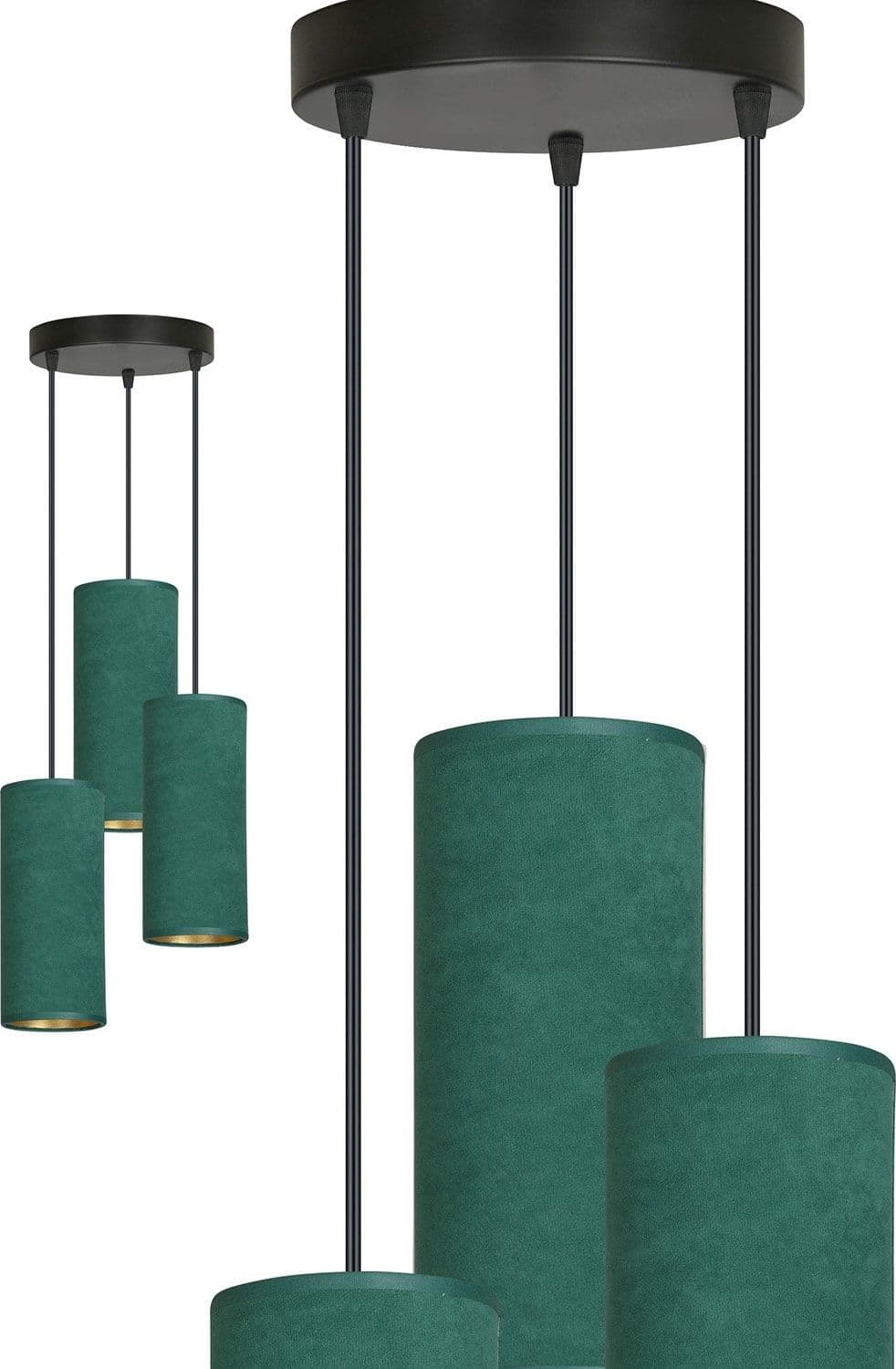Sospensione Tonda 3 Luci Bente In Acciaio Nero E Paralumi Verde E Oro in Lampade a sospensione LuceArt - Montecorvino Pugliano, commercioVirtuoso.it