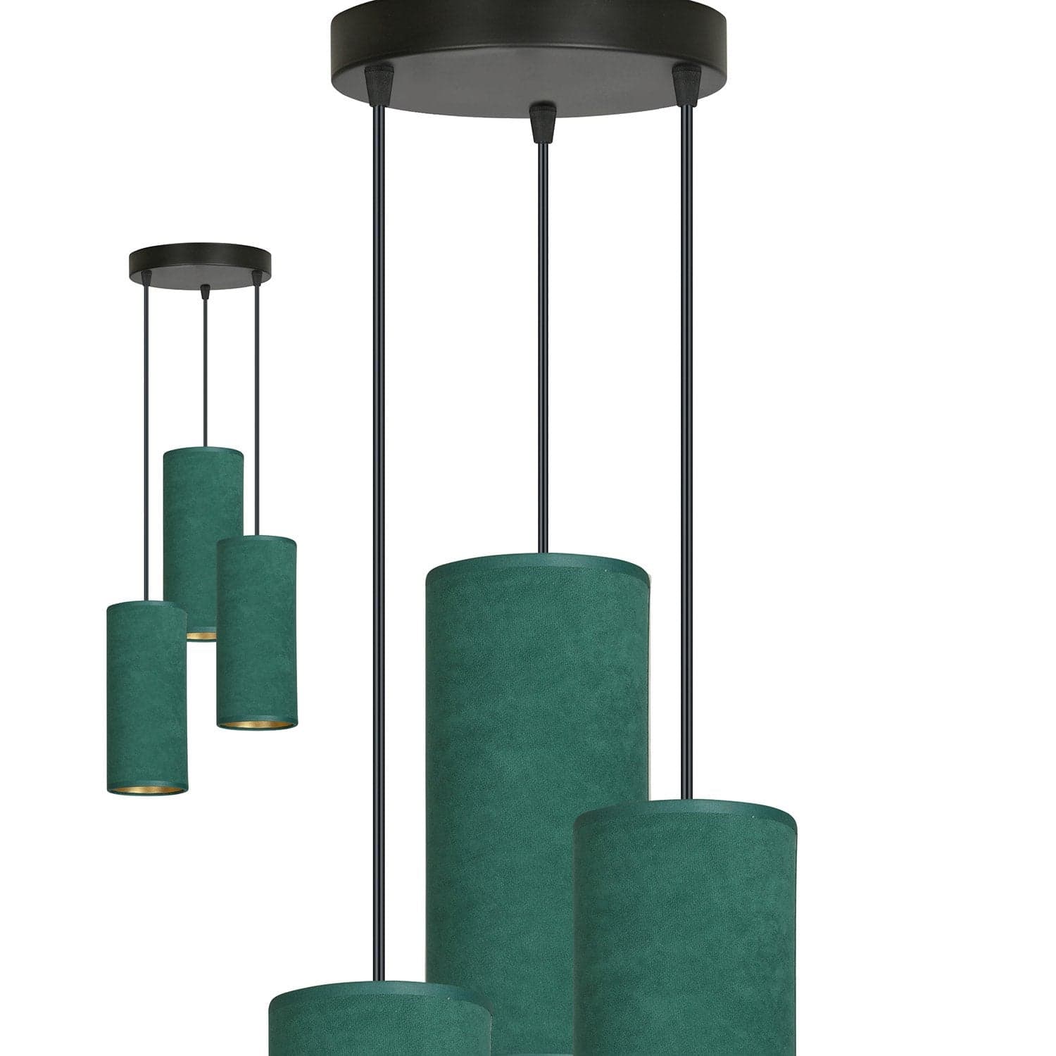 Sospensione Tonda 3 Luci Bente In Acciaio Nero E Paralumi Verde E Oro in Lampade a sospensione LuceArt - Montecorvino Pugliano, commercioVirtuoso.it