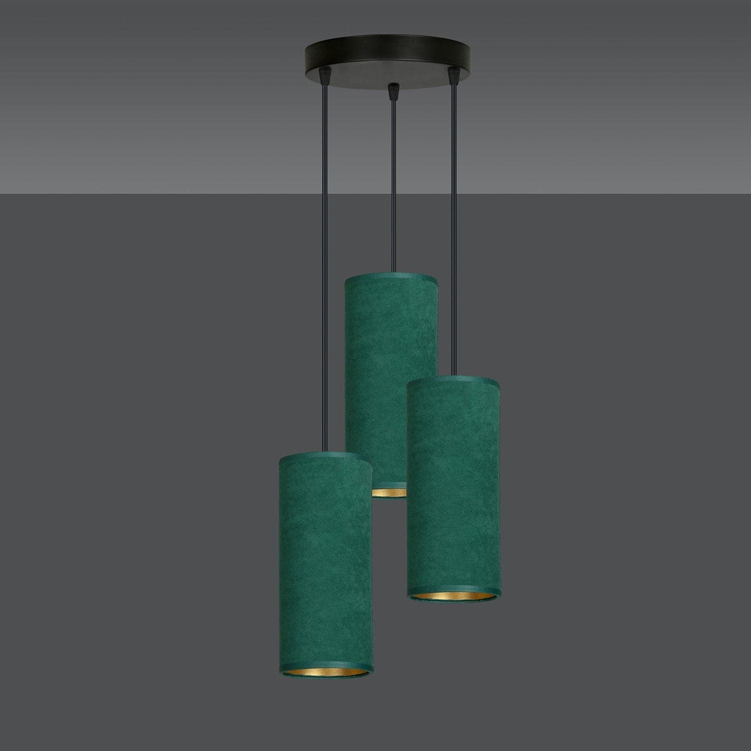 Sospensione Tonda 3 Luci Bente In Acciaio Nero E Paralumi Verde E Oro in Lampade a sospensione LuceArt - Montecorvino Pugliano, commercioVirtuoso.it