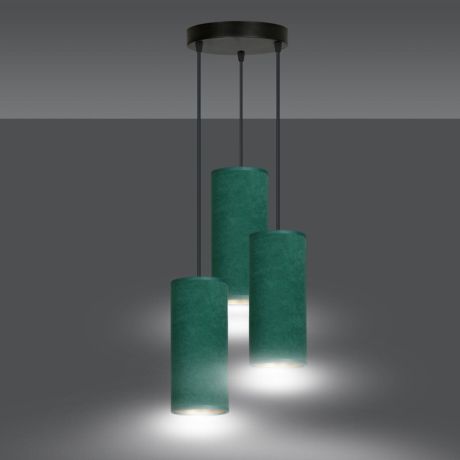 Sospensione Tonda 3 Luci Bente In Acciaio Nero E Paralumi Verde E Oro in Lampade a sospensione LuceArt - Montecorvino Pugliano, commercioVirtuoso.it