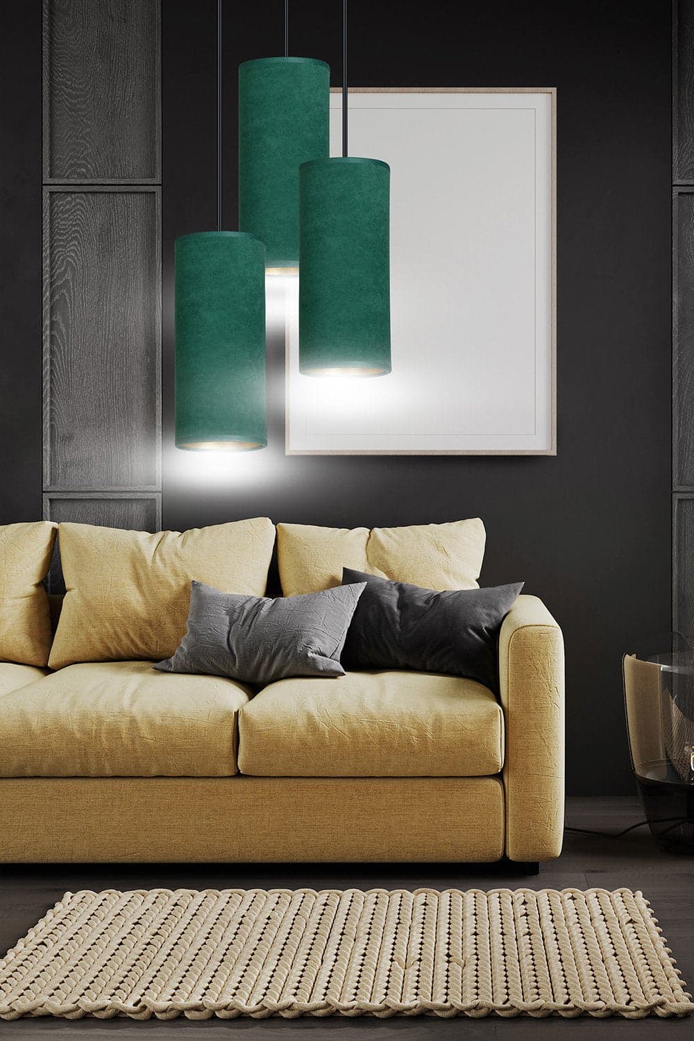 Sospensione Tonda 3 Luci Bente In Acciaio Nero E Paralumi Verde E Oro in Lampade a sospensione LuceArt - Montecorvino Pugliano, commercioVirtuoso.it