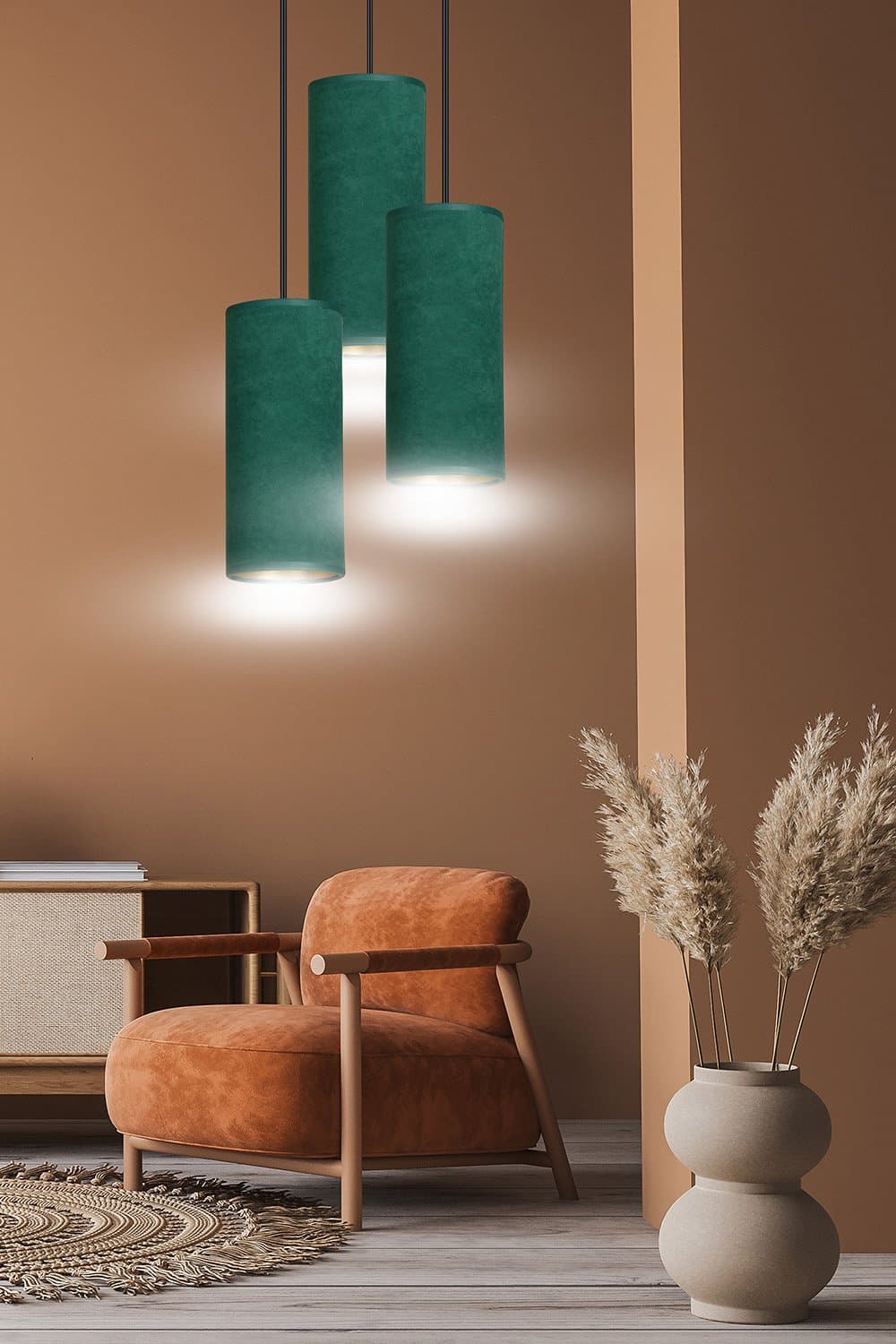 Sospensione Tonda 3 Luci Bente In Acciaio Nero E Paralumi Verde E Oro in Lampade a sospensione LuceArt - Montecorvino Pugliano, commercioVirtuoso.it