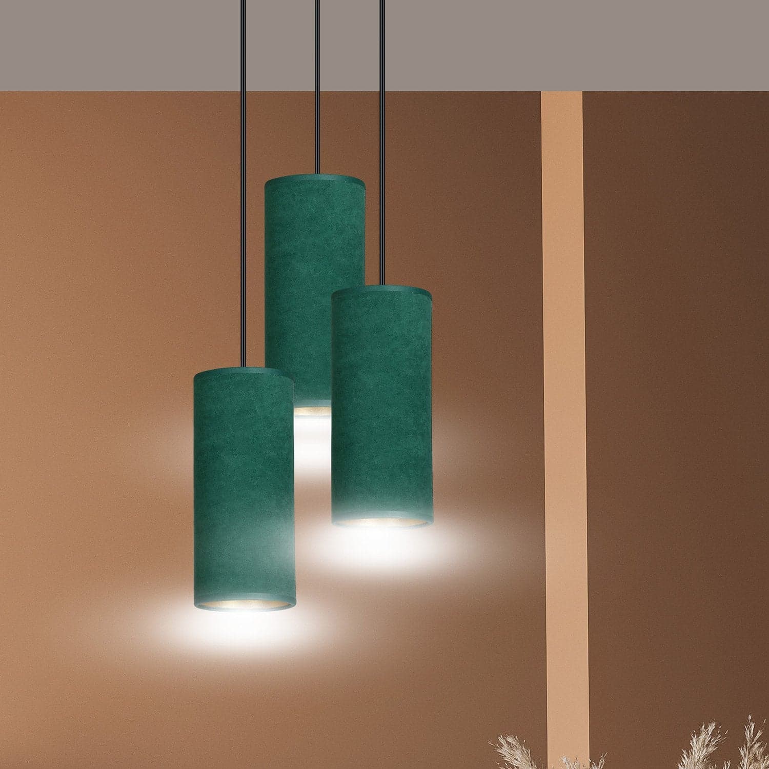 Sospensione Tonda 3 Luci Bente In Acciaio Nero E Paralumi Verde E Oro in Lampade a sospensione LuceArt - Montecorvino Pugliano, commercioVirtuoso.it