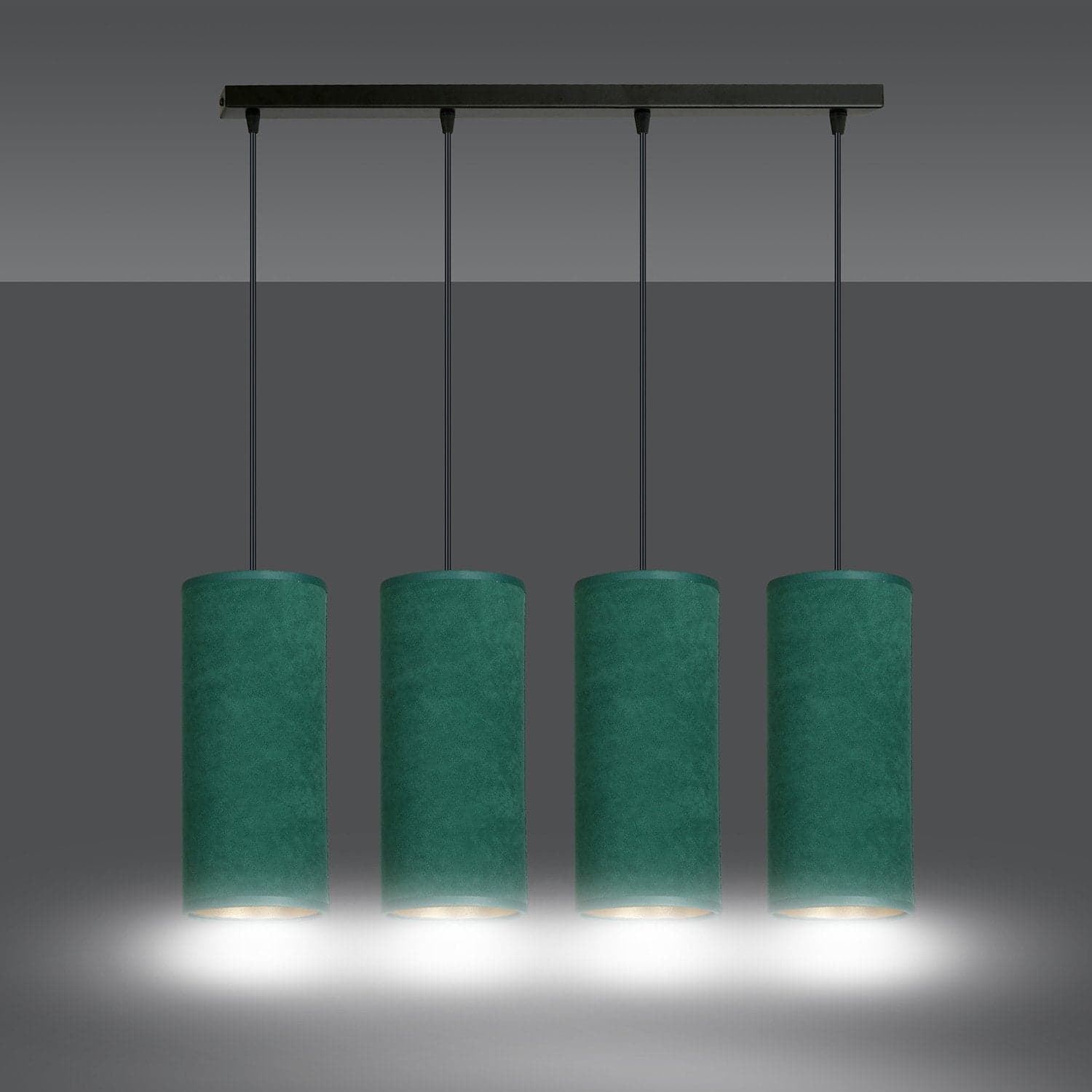 Sospensione 4 Luci Bente In Acciaio Nero E Paralumi Verde E Oro in Lampade a sospensione LuceArt - Montecorvino Pugliano, commercioVirtuoso.it