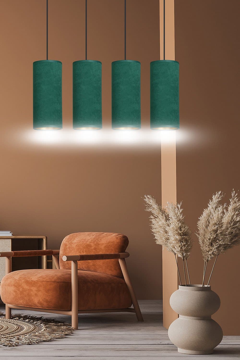 Sospensione 4 Luci Bente In Acciaio Nero E Paralumi Verde E Oro in Lampade a sospensione LuceArt - Montecorvino Pugliano, commercioVirtuoso.it
