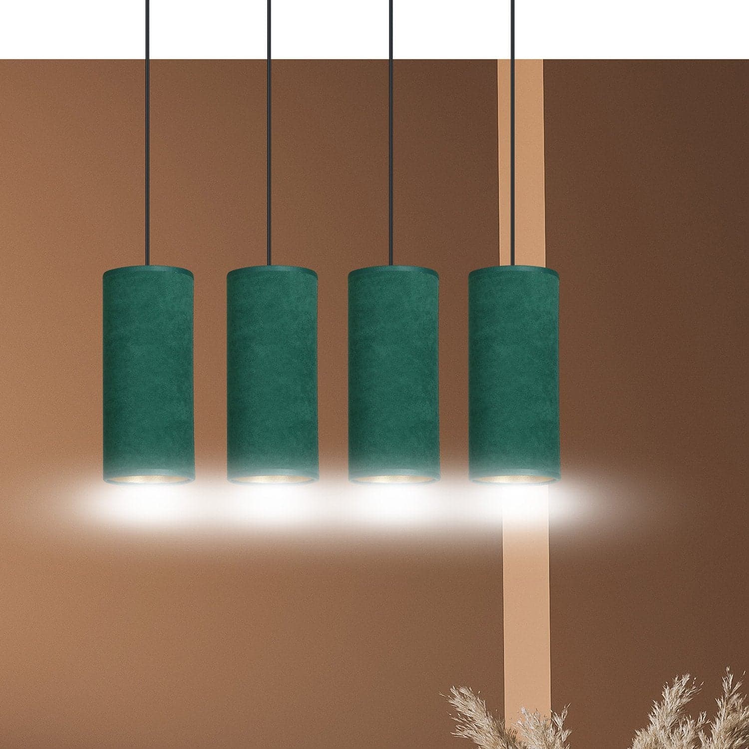Sospensione 4 Luci Bente In Acciaio Nero E Paralumi Verde E Oro in Lampade a sospensione LuceArt - Montecorvino Pugliano, commercioVirtuoso.it