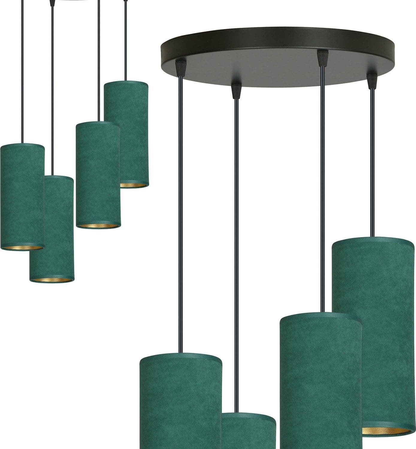 Sospensione Tonda 4 Luci Bente In Acciaio Nero E Paralumi Verde E Oro in Lampade a sospensione LuceArt - Montecorvino Pugliano, commercioVirtuoso.it