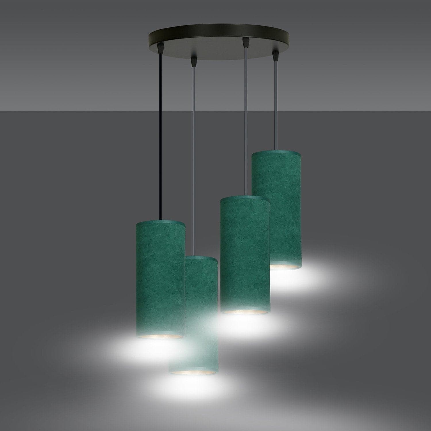 Sospensione Tonda 4 Luci Bente In Acciaio Nero E Paralumi Verde E Oro in Lampade a sospensione LuceArt - Montecorvino Pugliano, commercioVirtuoso.it