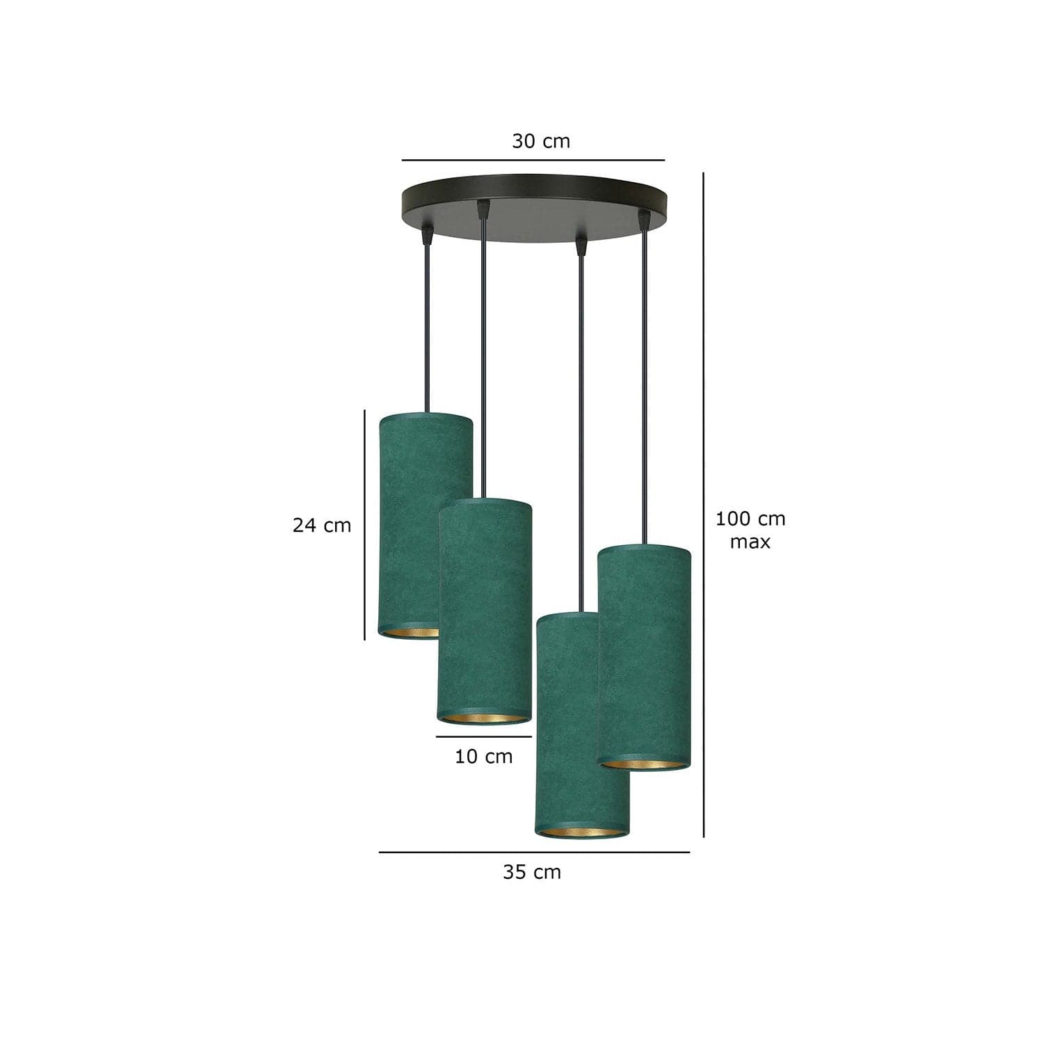 Sospensione Tonda 4 Luci Bente In Acciaio Nero E Paralumi Verde E Oro in Lampade a sospensione LuceArt - Montecorvino Pugliano, commercioVirtuoso.it