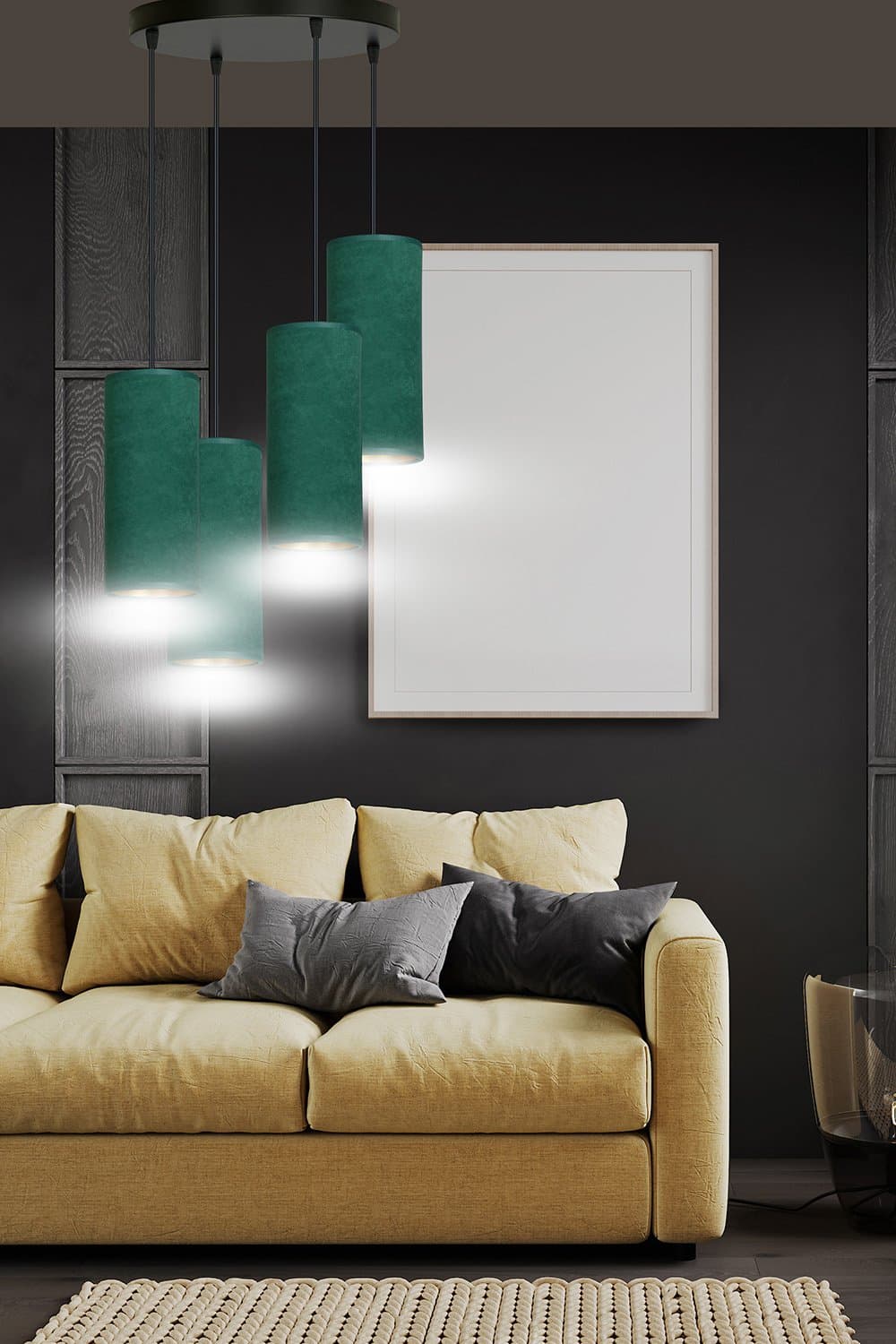 Sospensione Tonda 4 Luci Bente In Acciaio Nero E Paralumi Verde E Oro in Lampade a sospensione LuceArt - Montecorvino Pugliano, commercioVirtuoso.it