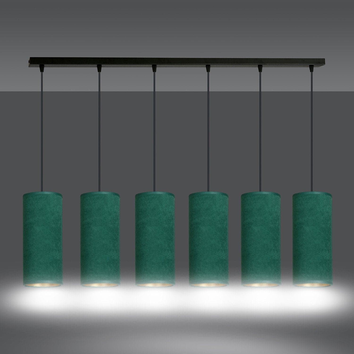 Sospensione 6 Luci Bente In Acciaio Nero E Paralumi Verde E Oro in Lampade a sospensione LuceArt - Montecorvino Pugliano, commercioVirtuoso.it