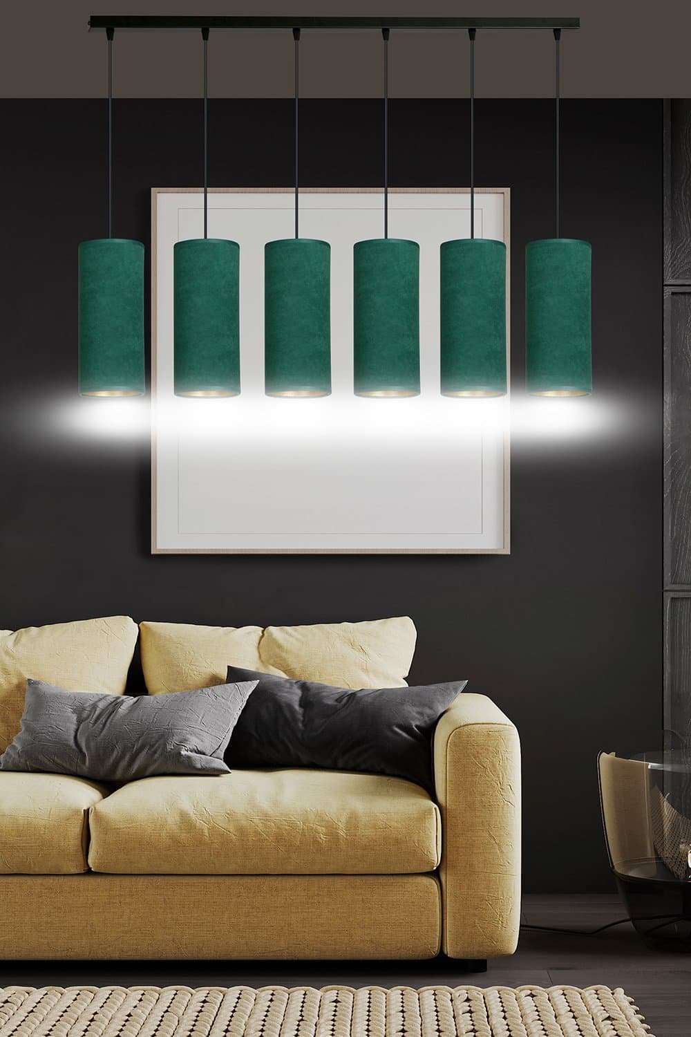 Sospensione 6 Luci Bente In Acciaio Nero E Paralumi Verde E Oro in Lampade a sospensione LuceArt - Montecorvino Pugliano, commercioVirtuoso.it