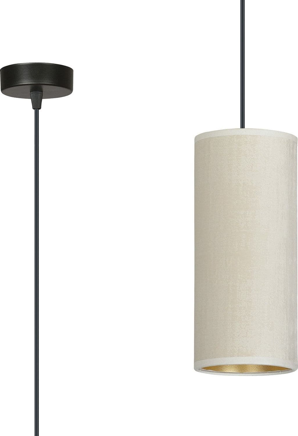 Sospensione 1 Luce Bente In Acciaio Nero E Paralume Bianco E Oro in Lampade a sospensione LuceArt - Montecorvino Pugliano, commercioVirtuoso.it