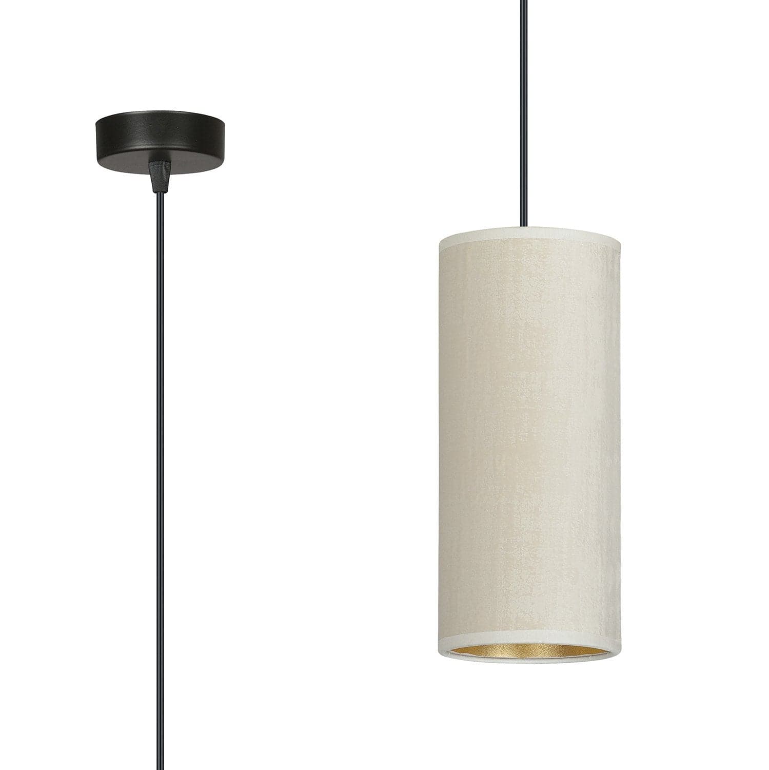 Sospensione 1 Luce Bente In Acciaio Nero E Paralume Bianco E Oro in Lampade a sospensione LuceArt - Montecorvino Pugliano, commercioVirtuoso.it