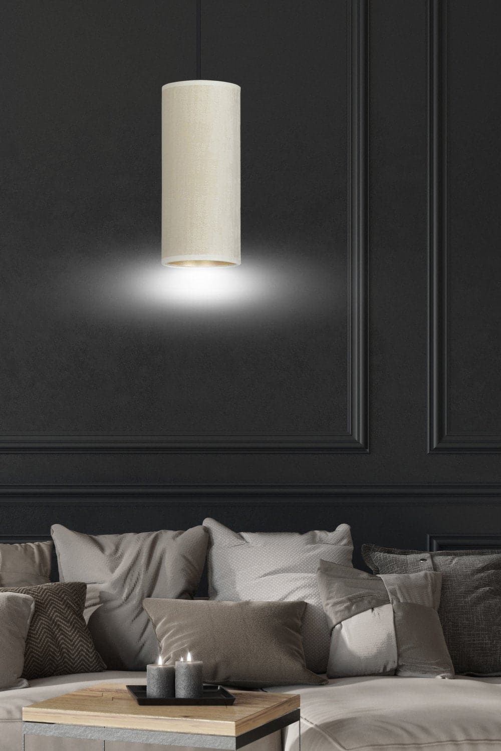 Sospensione 1 Luce Bente In Acciaio Nero E Paralume Bianco E Oro in Lampade a sospensione LuceArt - Montecorvino Pugliano, commercioVirtuoso.it