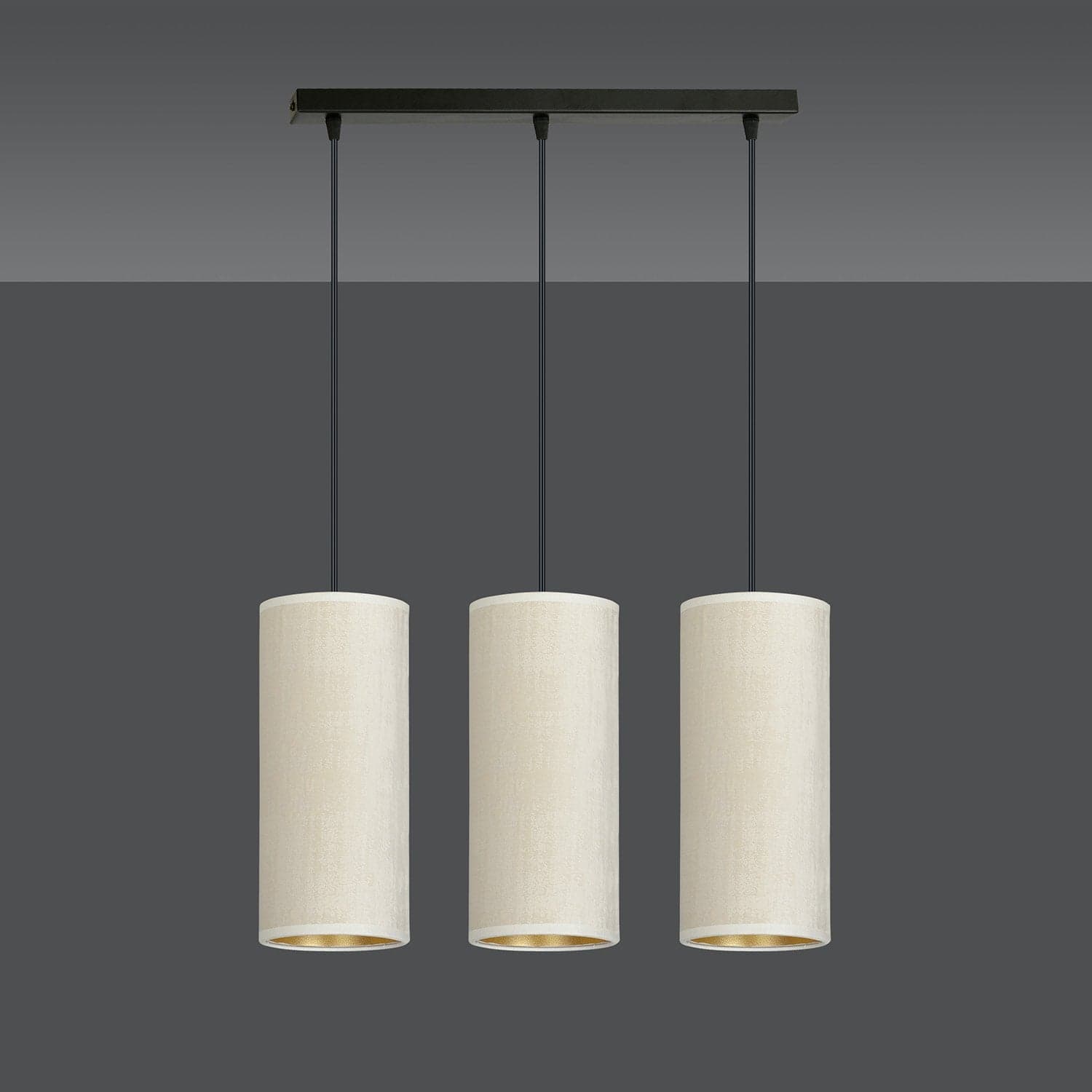 Sospensione 3 Luci Bente In Acciaio Nero E Paralumi Bianco E Oro in Lampade a sospensione LuceArt - Montecorvino Pugliano, commercioVirtuoso.it