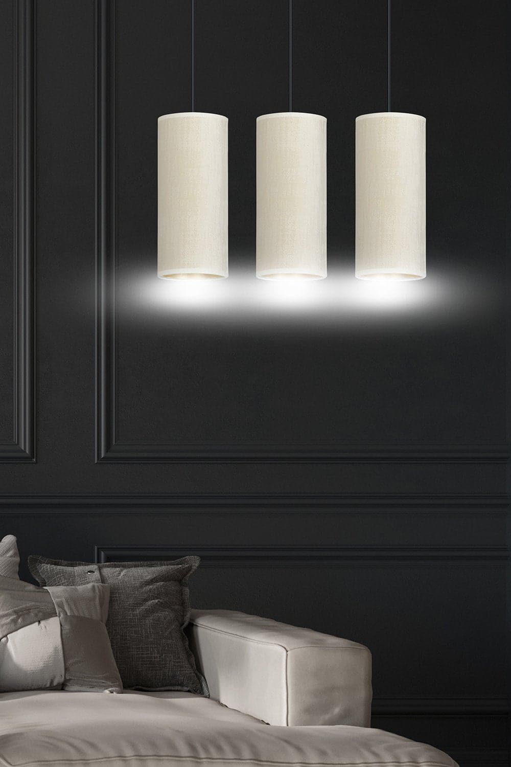 Sospensione 3 Luci Bente In Acciaio Nero E Paralumi Bianco E Oro in Lampade a sospensione LuceArt - Montecorvino Pugliano, commercioVirtuoso.it