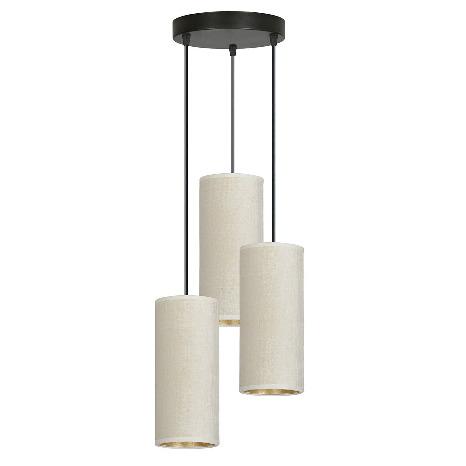 Sospensione Tonda 3 Luci Bente In Acciaio Nero E Paralumi Bianco E Oro in Lampade a sospensione LuceArt - Montecorvino Pugliano, commercioVirtuoso.it
