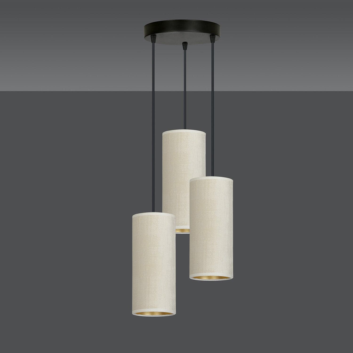 Sospensione Tonda 3 Luci Bente In Acciaio Nero E Paralumi Bianco E Oro in Lampade a sospensione LuceArt - Montecorvino Pugliano, commercioVirtuoso.it