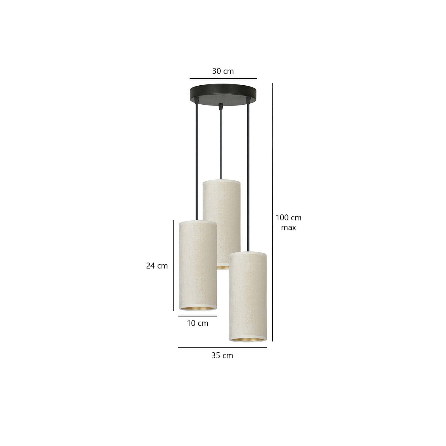 Sospensione Tonda 3 Luci Bente In Acciaio Nero E Paralumi Bianco E Oro in Lampade a sospensione LuceArt - Montecorvino Pugliano, commercioVirtuoso.it