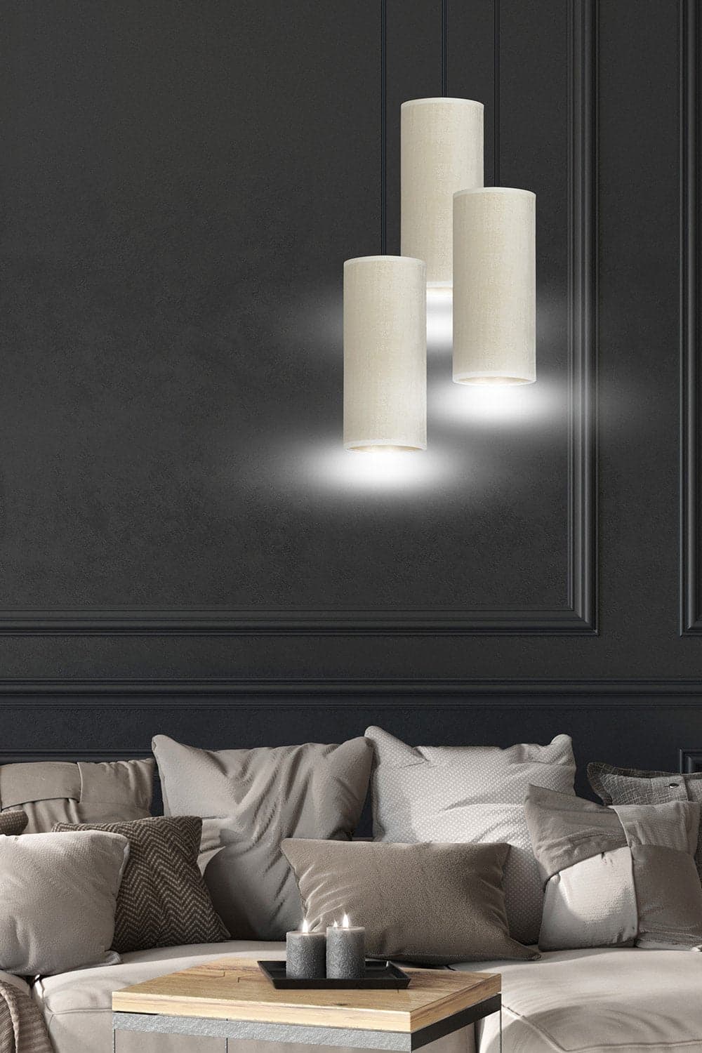 Sospensione Tonda 3 Luci Bente In Acciaio Nero E Paralumi Bianco E Oro in Lampade a sospensione LuceArt - Montecorvino Pugliano, commercioVirtuoso.it