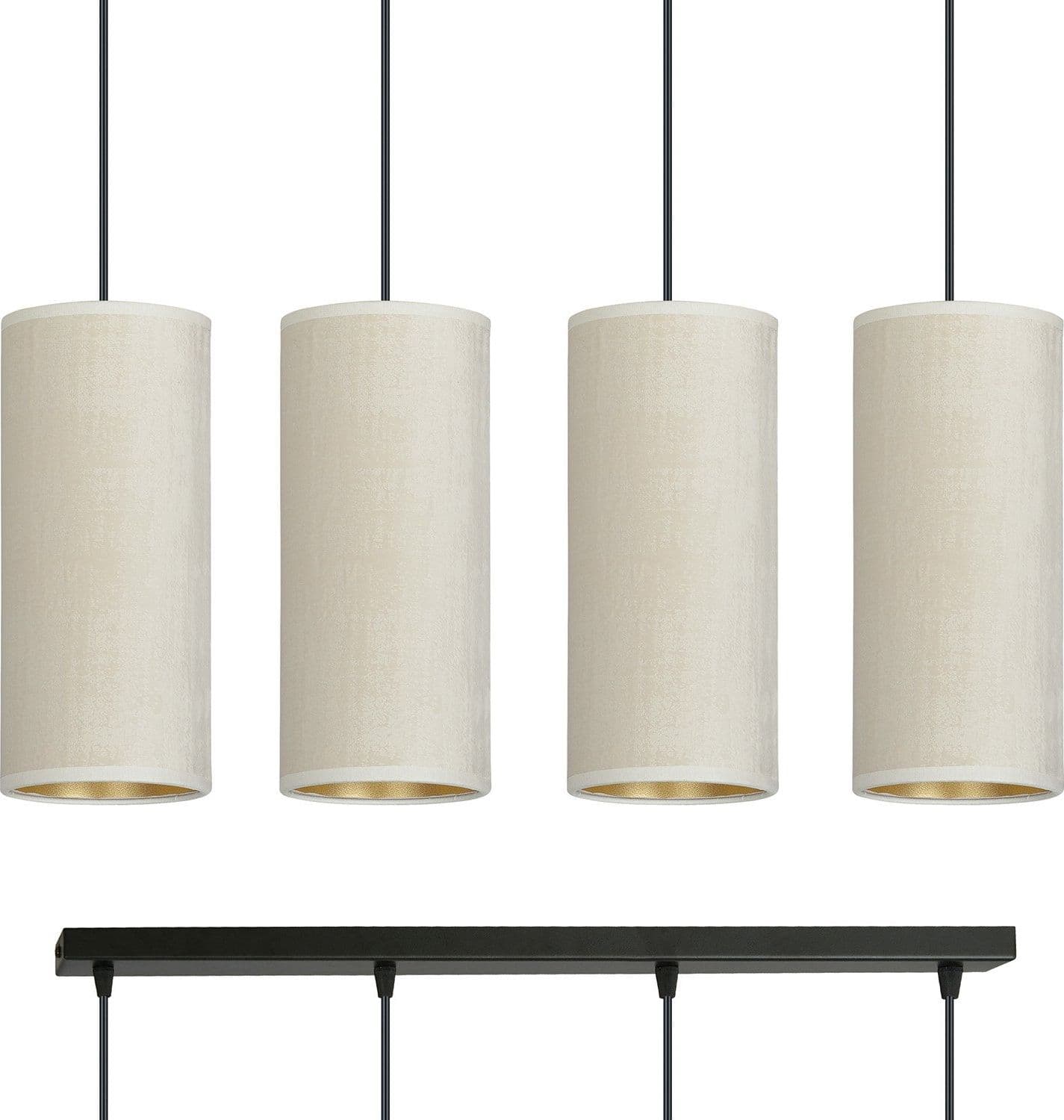 Sospensione 4 Luci Bente In Acciaio Nero E Paralumi Bianco E Oro in Lampade a sospensione LuceArt - Montecorvino Pugliano, commercioVirtuoso.it