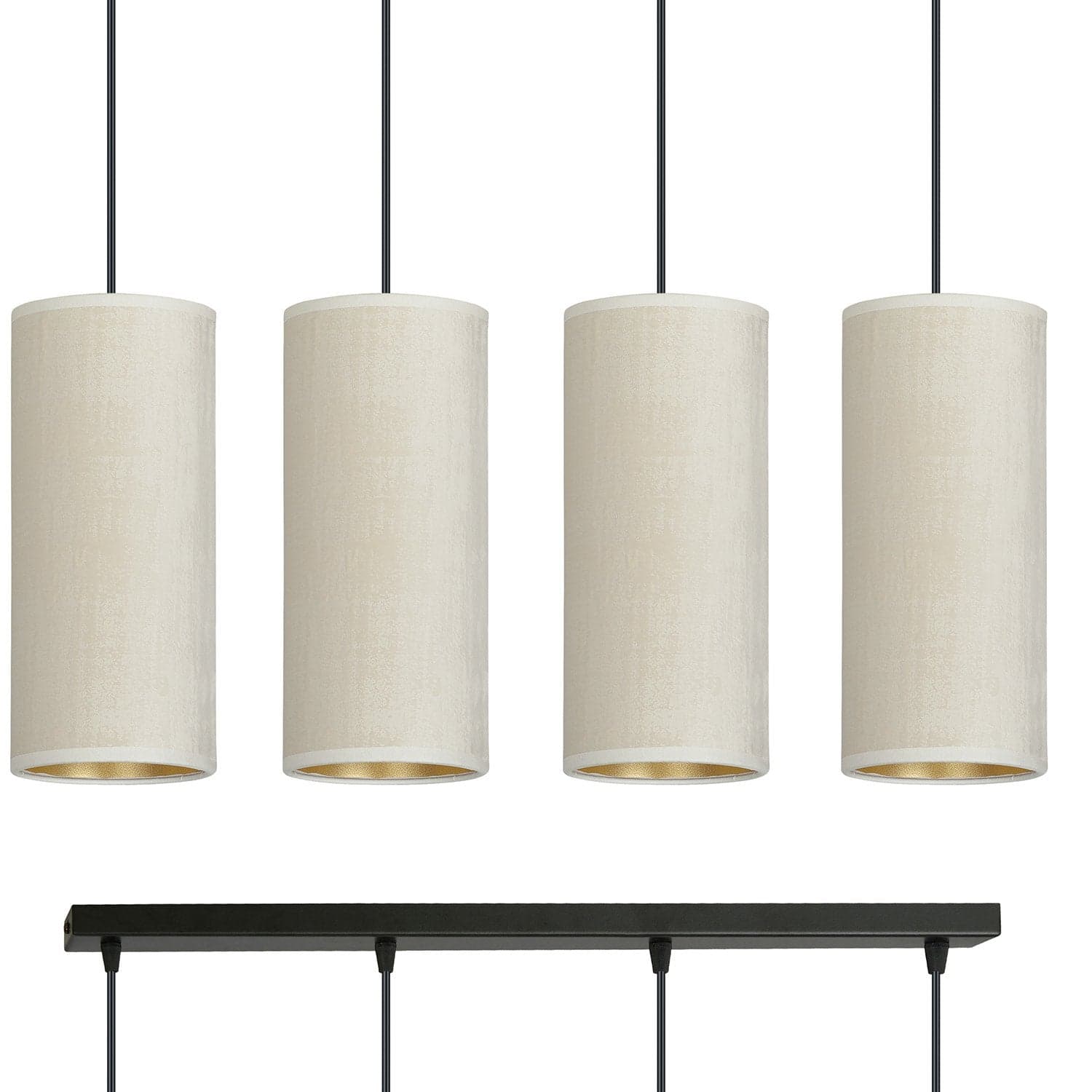 Sospensione 4 Luci Bente In Acciaio Nero E Paralumi Bianco E Oro in Lampade a sospensione LuceArt - Montecorvino Pugliano, commercioVirtuoso.it