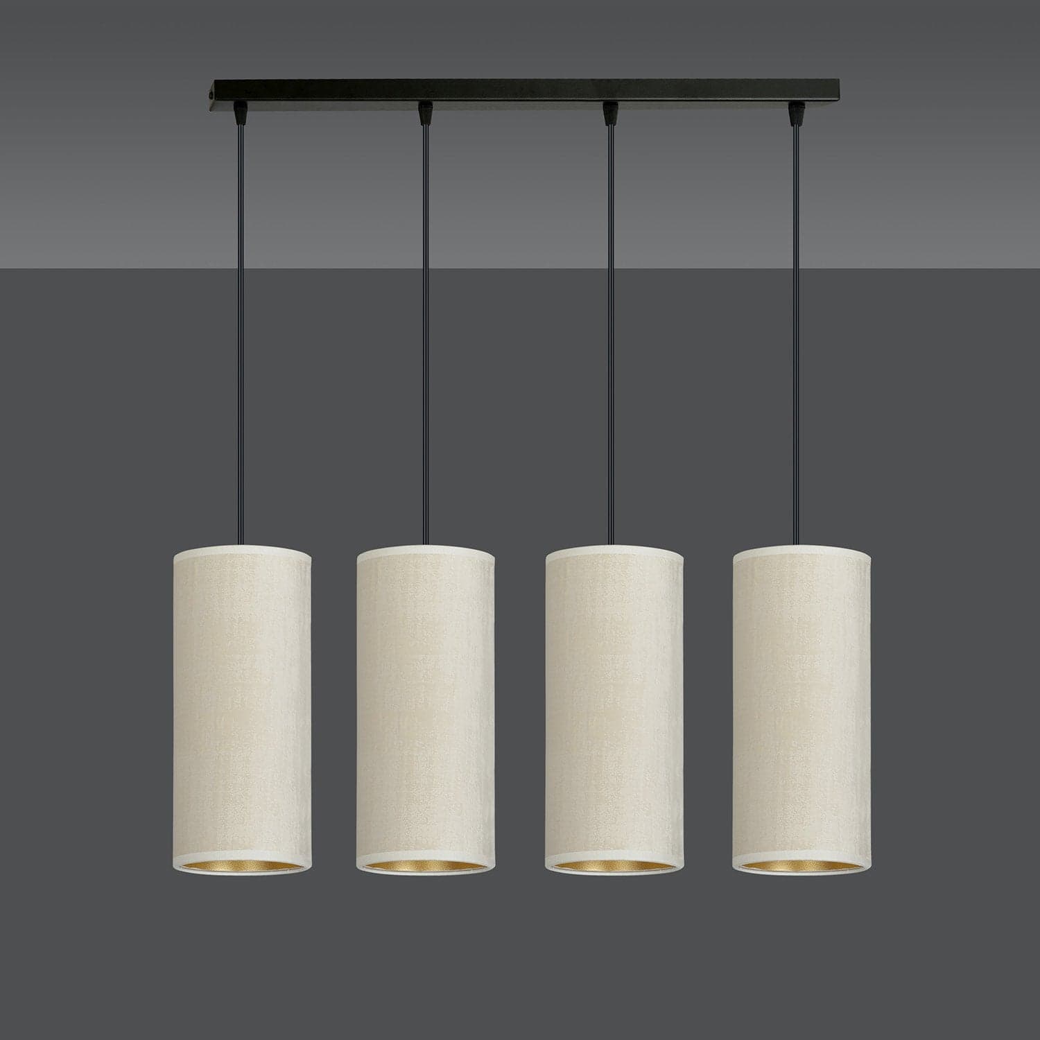 Sospensione 4 Luci Bente In Acciaio Nero E Paralumi Bianco E Oro in Lampade a sospensione LuceArt - Montecorvino Pugliano, commercioVirtuoso.it