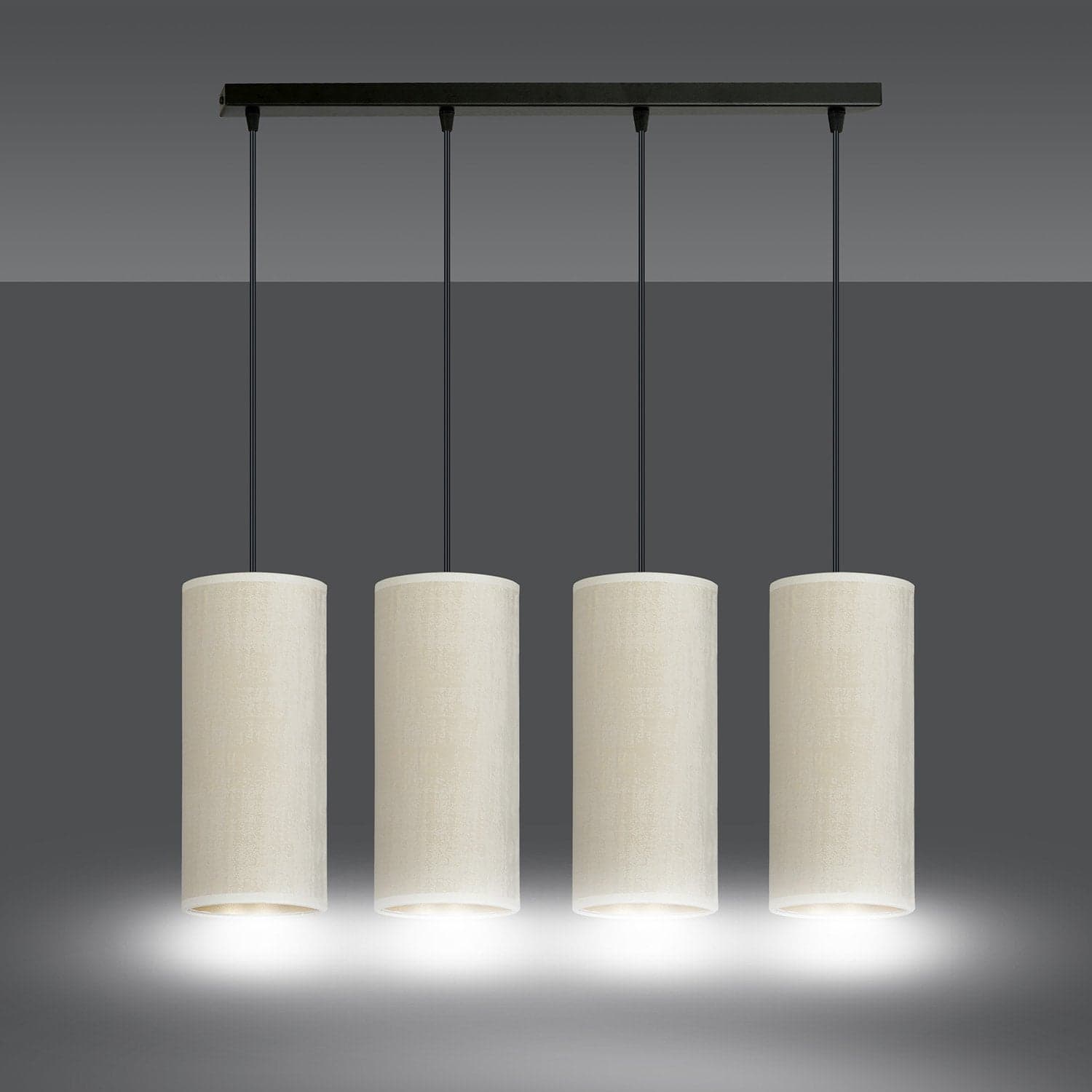 Sospensione 4 Luci Bente In Acciaio Nero E Paralumi Bianco E Oro in Lampade a sospensione LuceArt - Montecorvino Pugliano, commercioVirtuoso.it