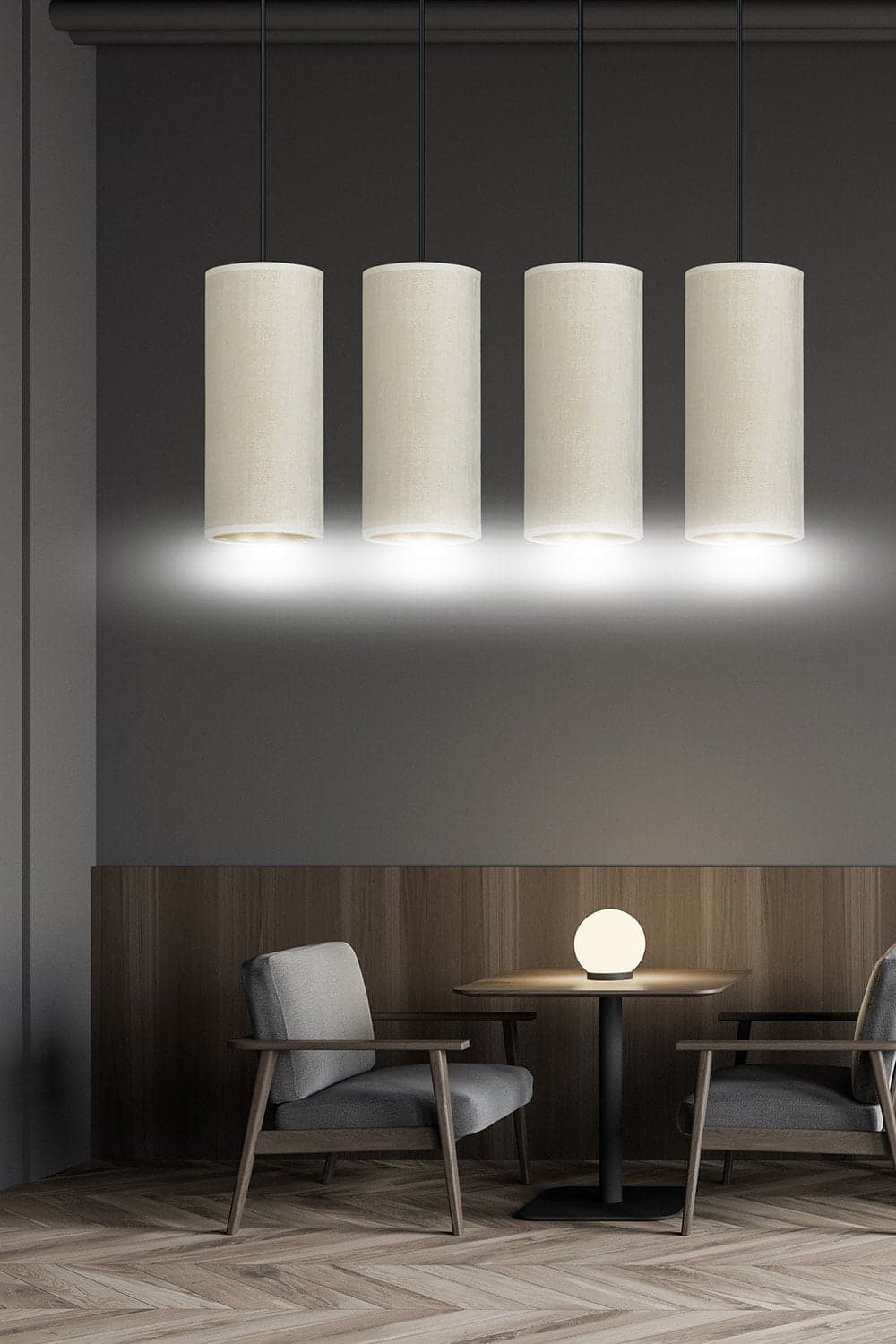 Sospensione 4 Luci Bente In Acciaio Nero E Paralumi Bianco E Oro in Lampade a sospensione LuceArt - Montecorvino Pugliano, commercioVirtuoso.it
