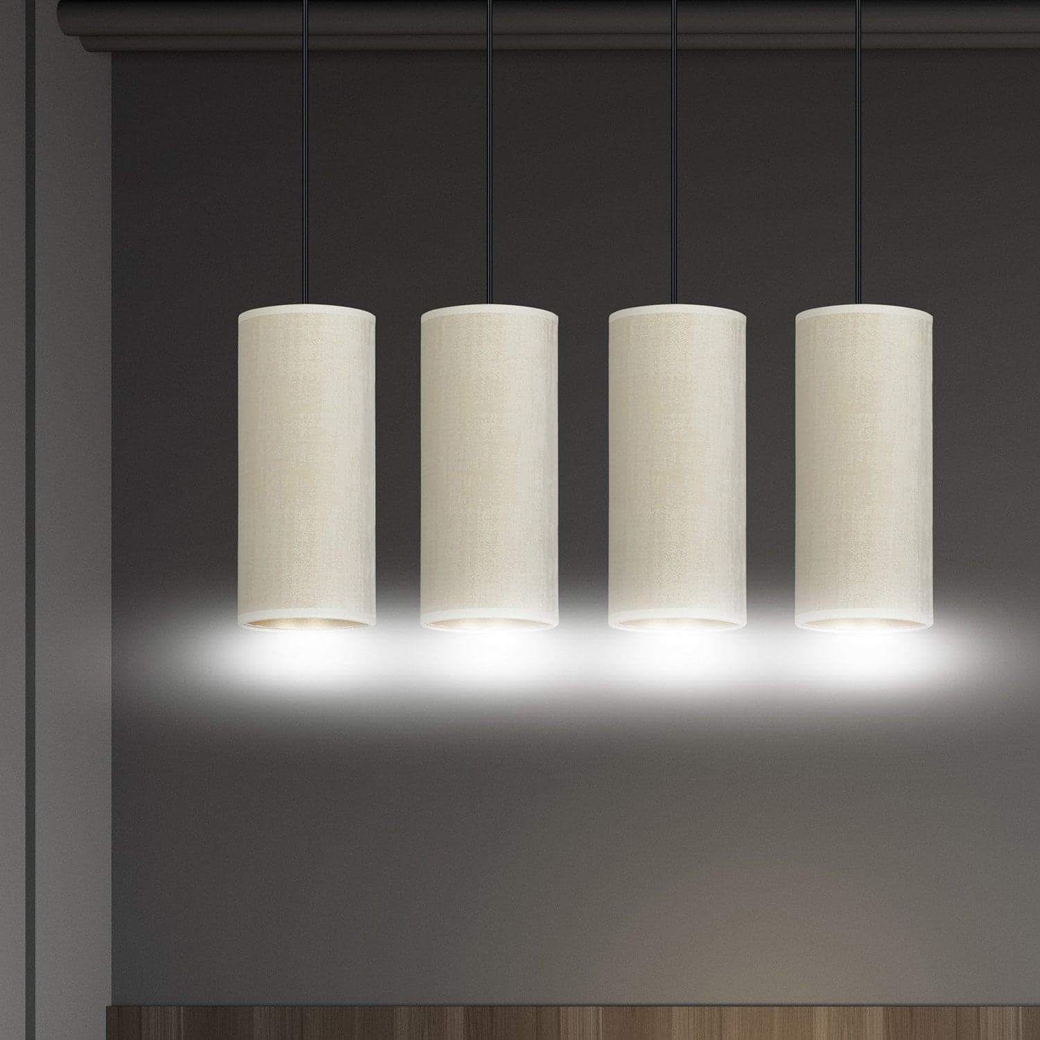 Sospensione 4 Luci Bente In Acciaio Nero E Paralumi Bianco E Oro in Lampade a sospensione LuceArt - Montecorvino Pugliano, commercioVirtuoso.it