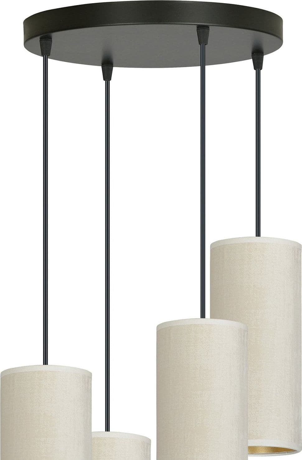 Sospensione Tonda 4 Luci Bente In Acciaio Nero E Paralumi Bianco E Oro in Lampade a sospensione LuceArt - Montecorvino Pugliano, commercioVirtuoso.it