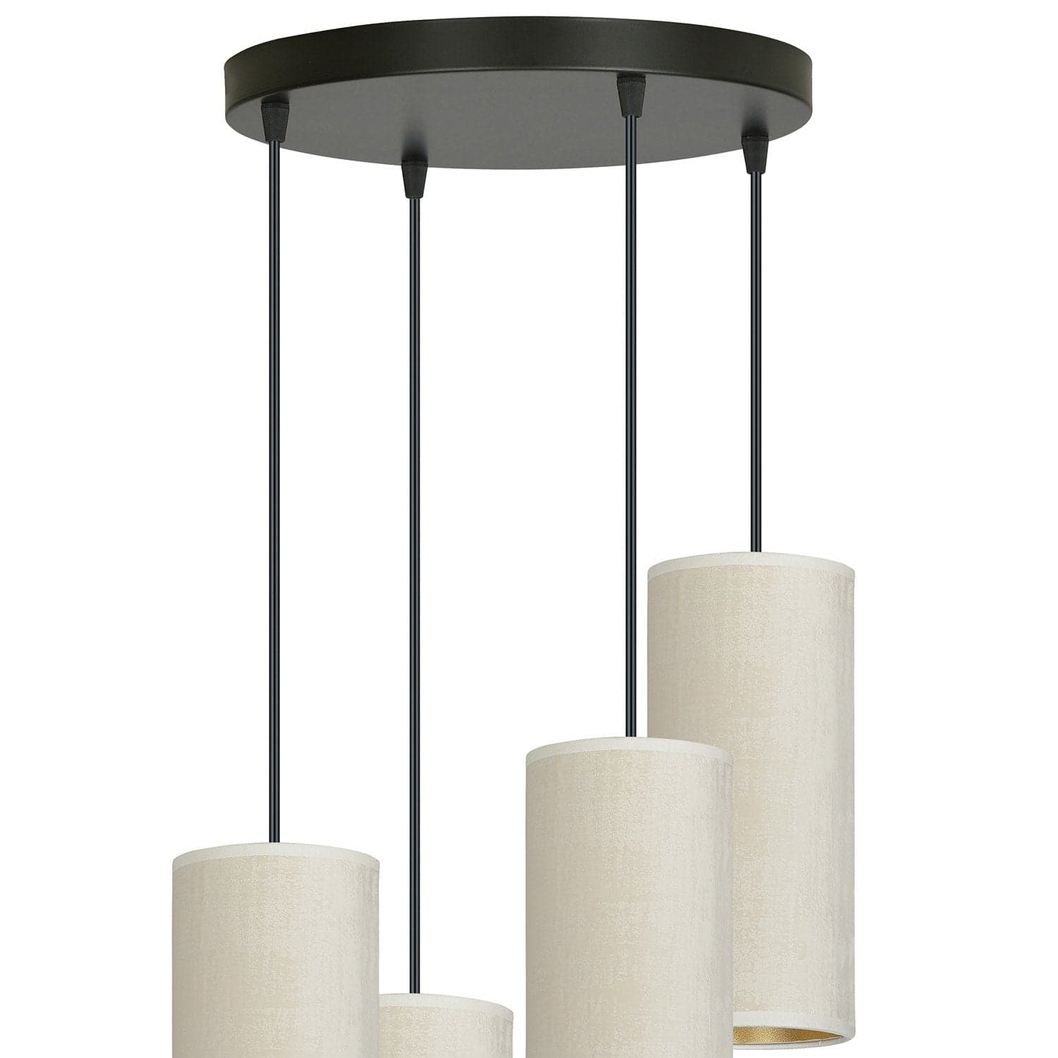Sospensione Tonda 4 Luci Bente In Acciaio Nero E Paralumi Bianco E Oro in Lampade a sospensione LuceArt - Montecorvino Pugliano, commercioVirtuoso.it