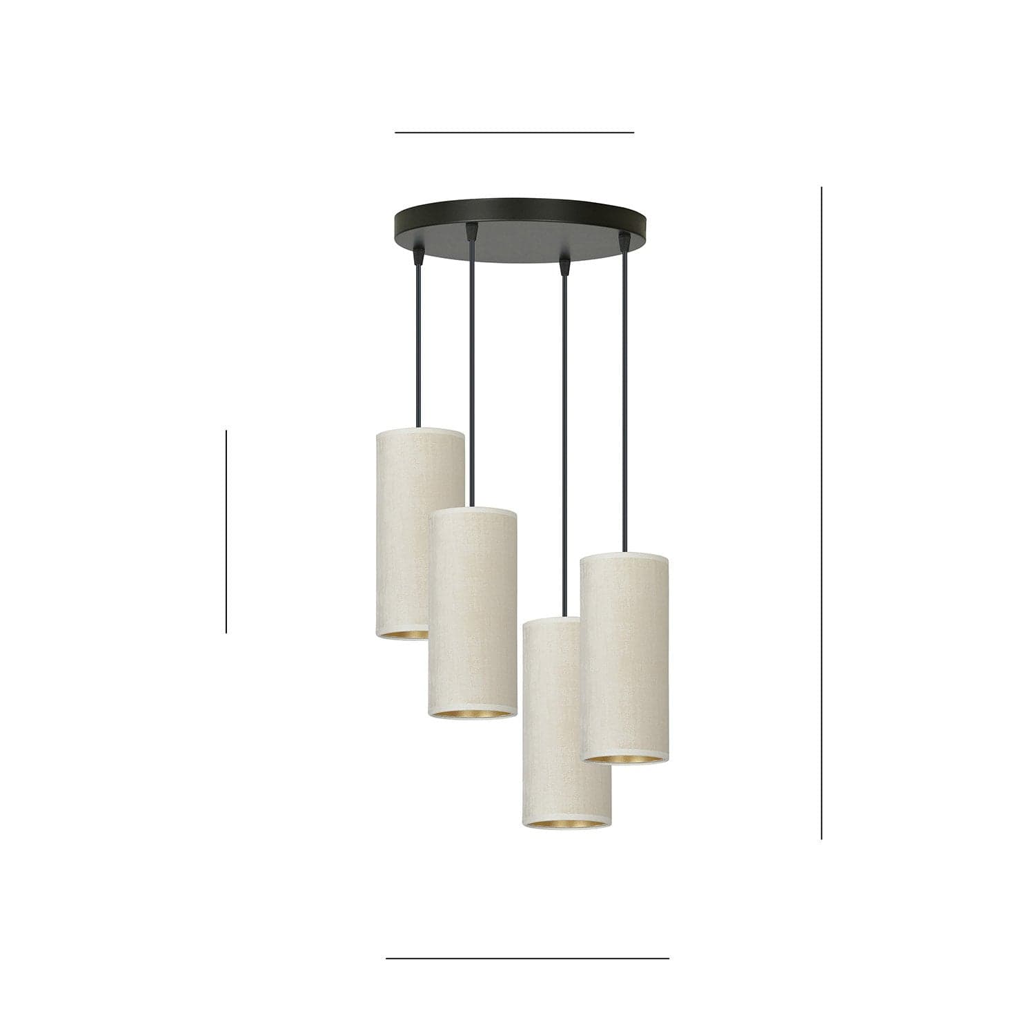 Sospensione Tonda 4 Luci Bente In Acciaio Nero E Paralumi Bianco E Oro in Lampade a sospensione LuceArt - Montecorvino Pugliano, commercioVirtuoso.it