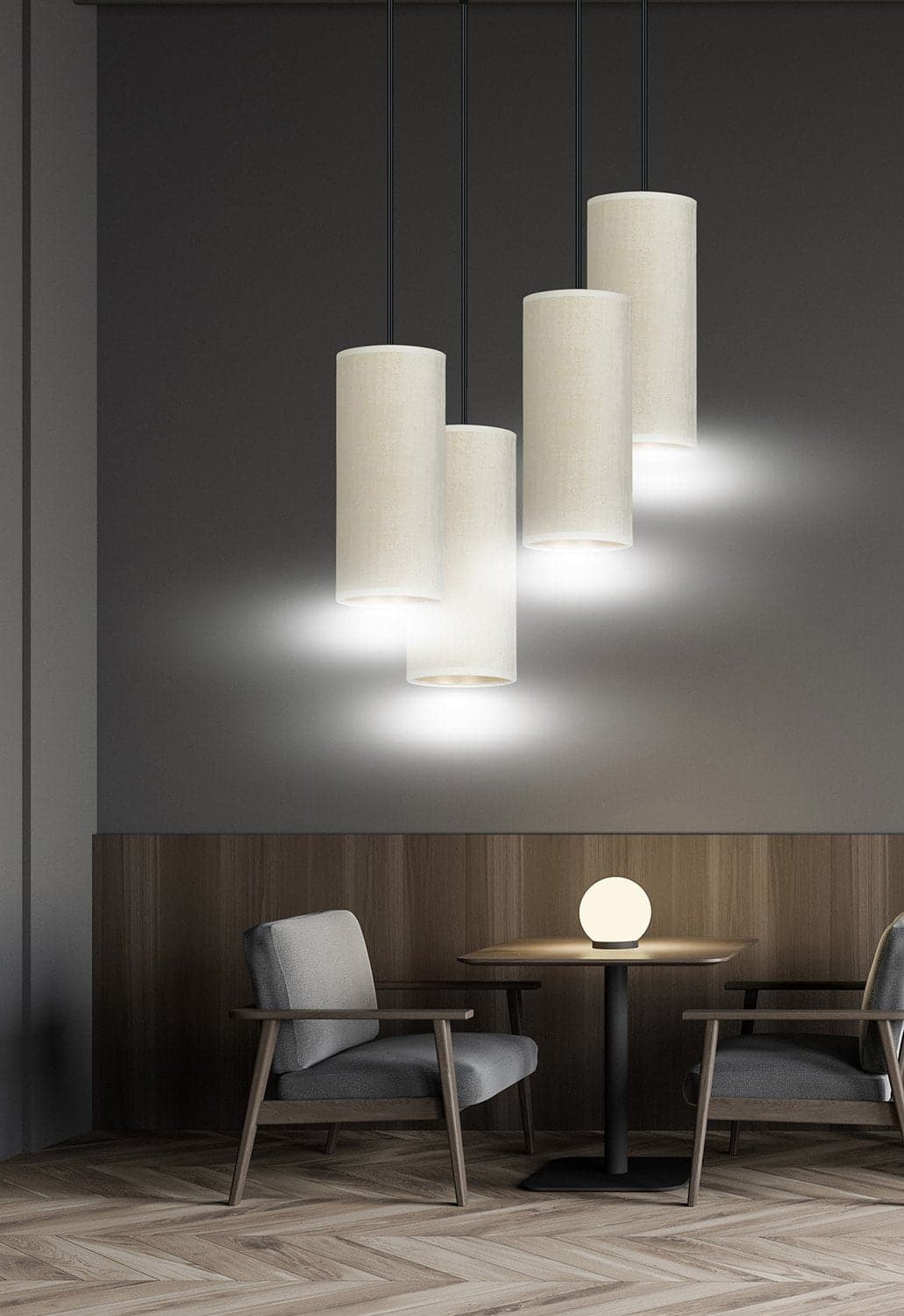 Sospensione Tonda 4 Luci Bente In Acciaio Nero E Paralumi Bianco E Oro in Lampade a sospensione LuceArt - Montecorvino Pugliano, commercioVirtuoso.it