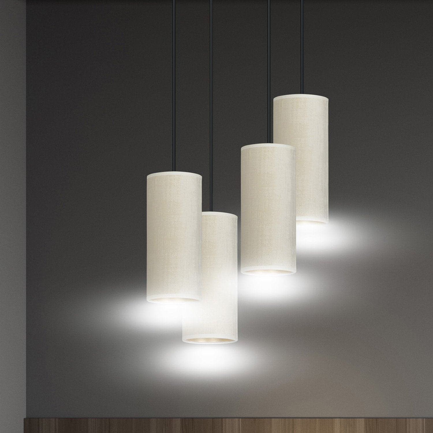 Sospensione Tonda 4 Luci Bente In Acciaio Nero E Paralumi Bianco E Oro in Lampade a sospensione LuceArt - Montecorvino Pugliano, commercioVirtuoso.it