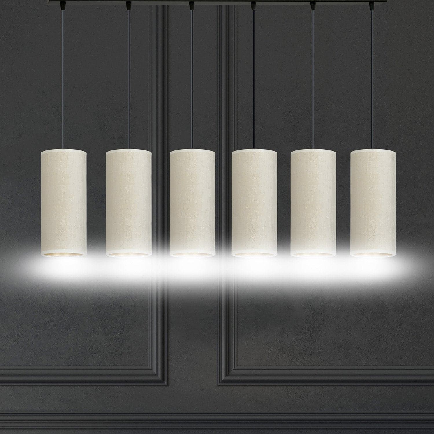 Sospensione 6 Luci Bente In Acciaio Nero E Paralumi Bianco E Oro in Lampade a sospensione LuceArt - Montecorvino Pugliano, commercioVirtuoso.it