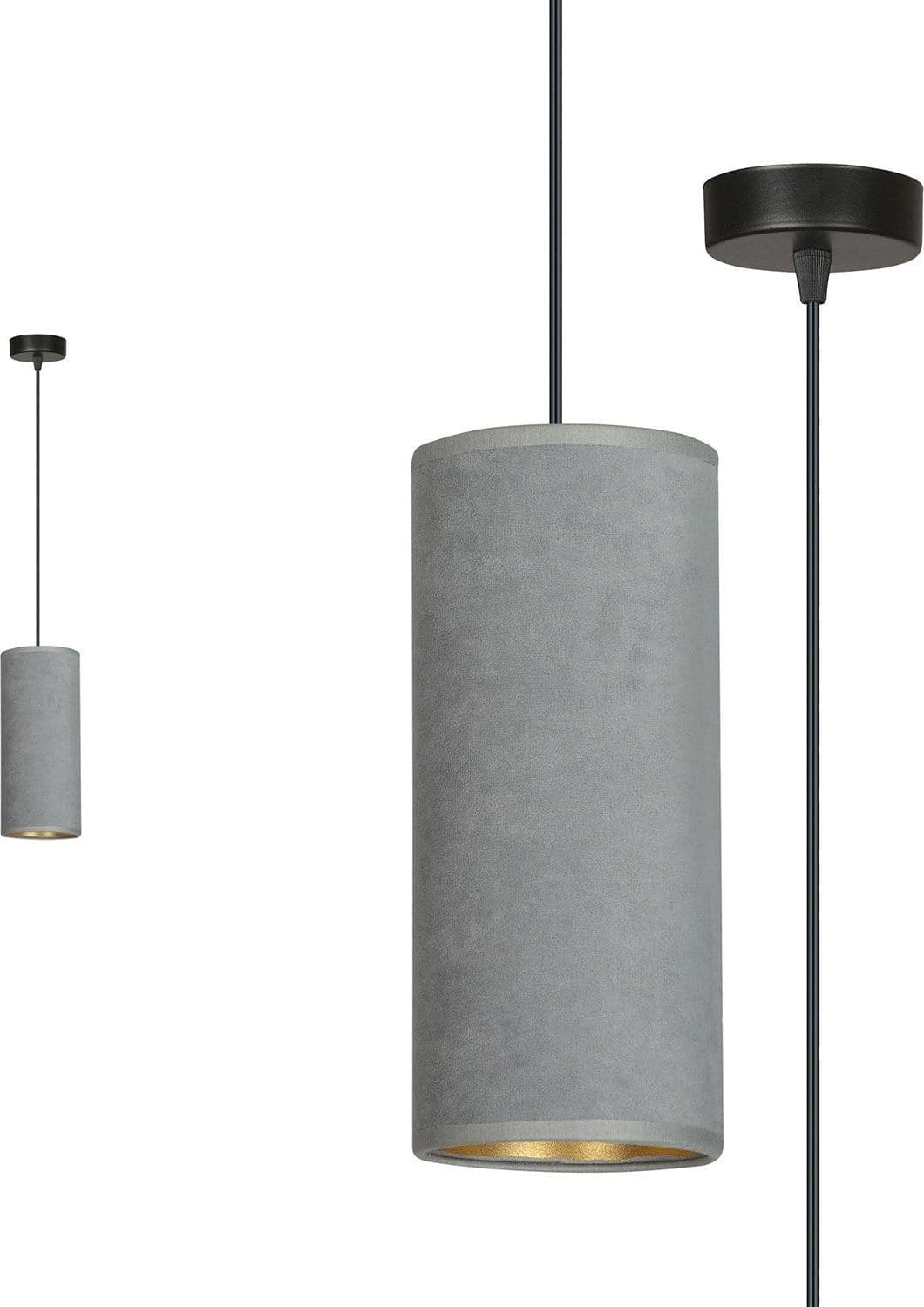 Sospensione 1 Luce Bente In Acciaio Nero E Paralume Grigio E Oro in Lampade a sospensione LuceArt - Montecorvino Pugliano, commercioVirtuoso.it