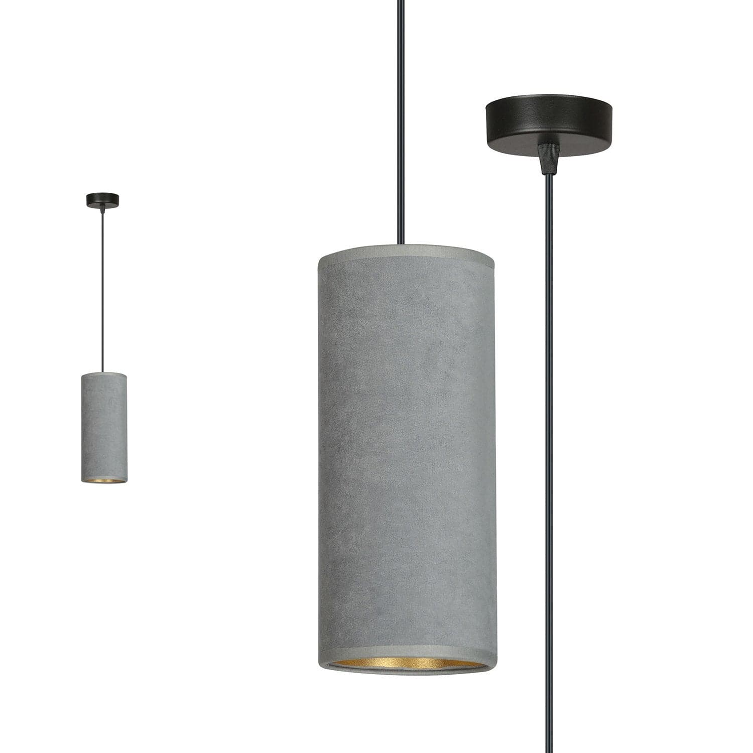 Sospensione 1 Luce Bente In Acciaio Nero E Paralume Grigio E Oro in Lampade a sospensione LuceArt - Montecorvino Pugliano, commercioVirtuoso.it