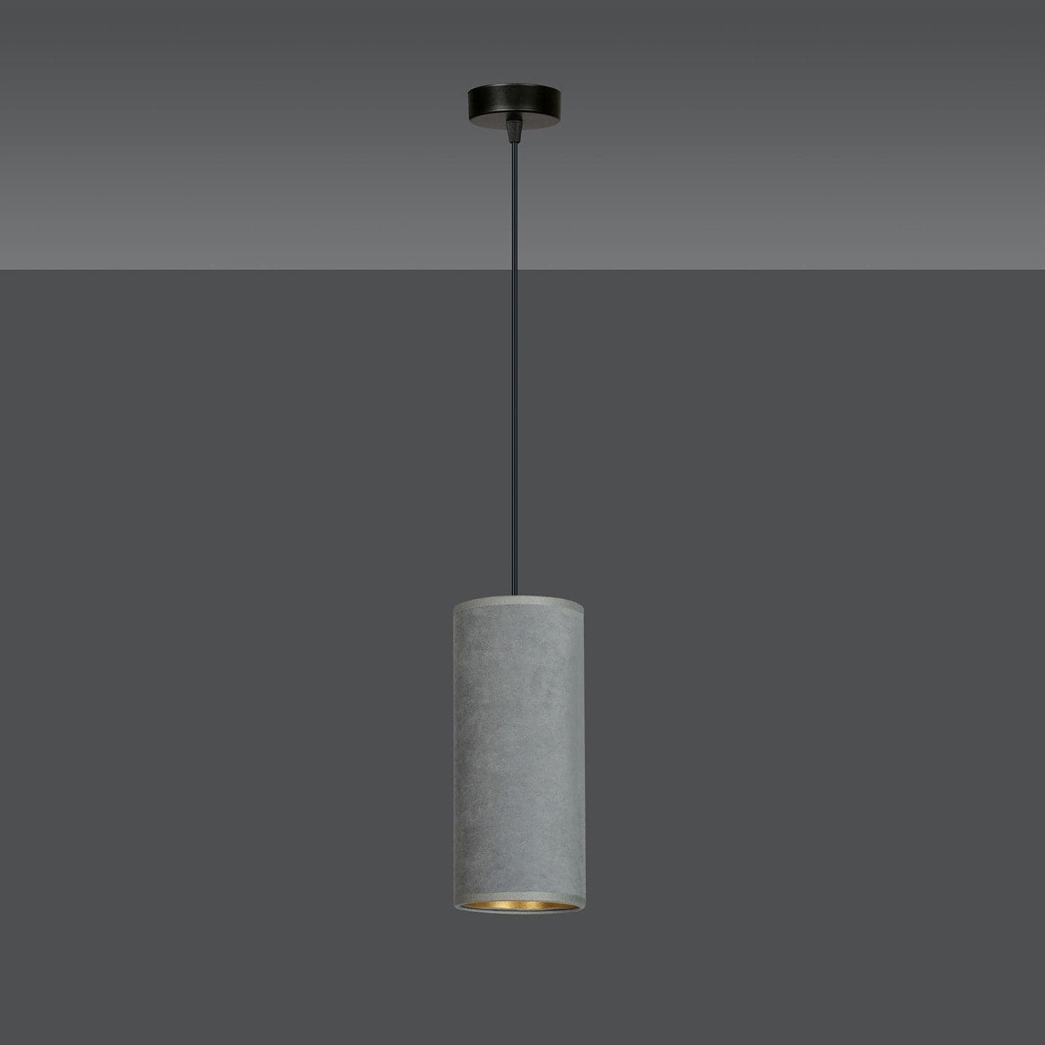 Sospensione 1 Luce Bente In Acciaio Nero E Paralume Grigio E Oro in Lampade a sospensione LuceArt - Montecorvino Pugliano, commercioVirtuoso.it