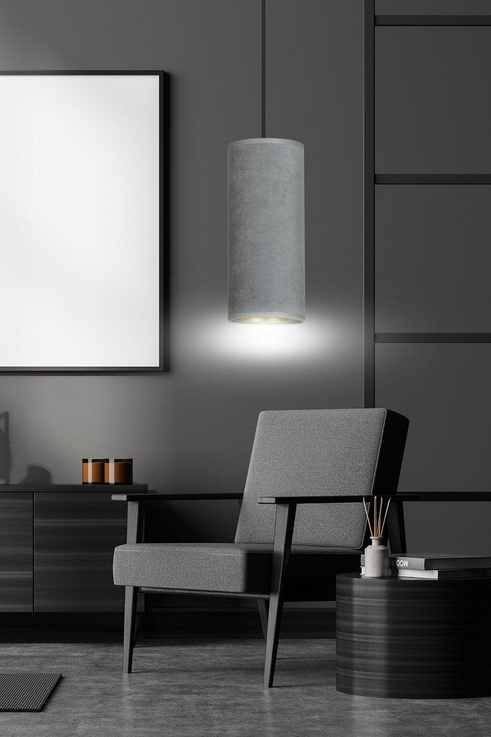 Sospensione 1 Luce Bente In Acciaio Nero E Paralume Grigio E Oro in Lampade a sospensione LuceArt - Montecorvino Pugliano, commercioVirtuoso.it