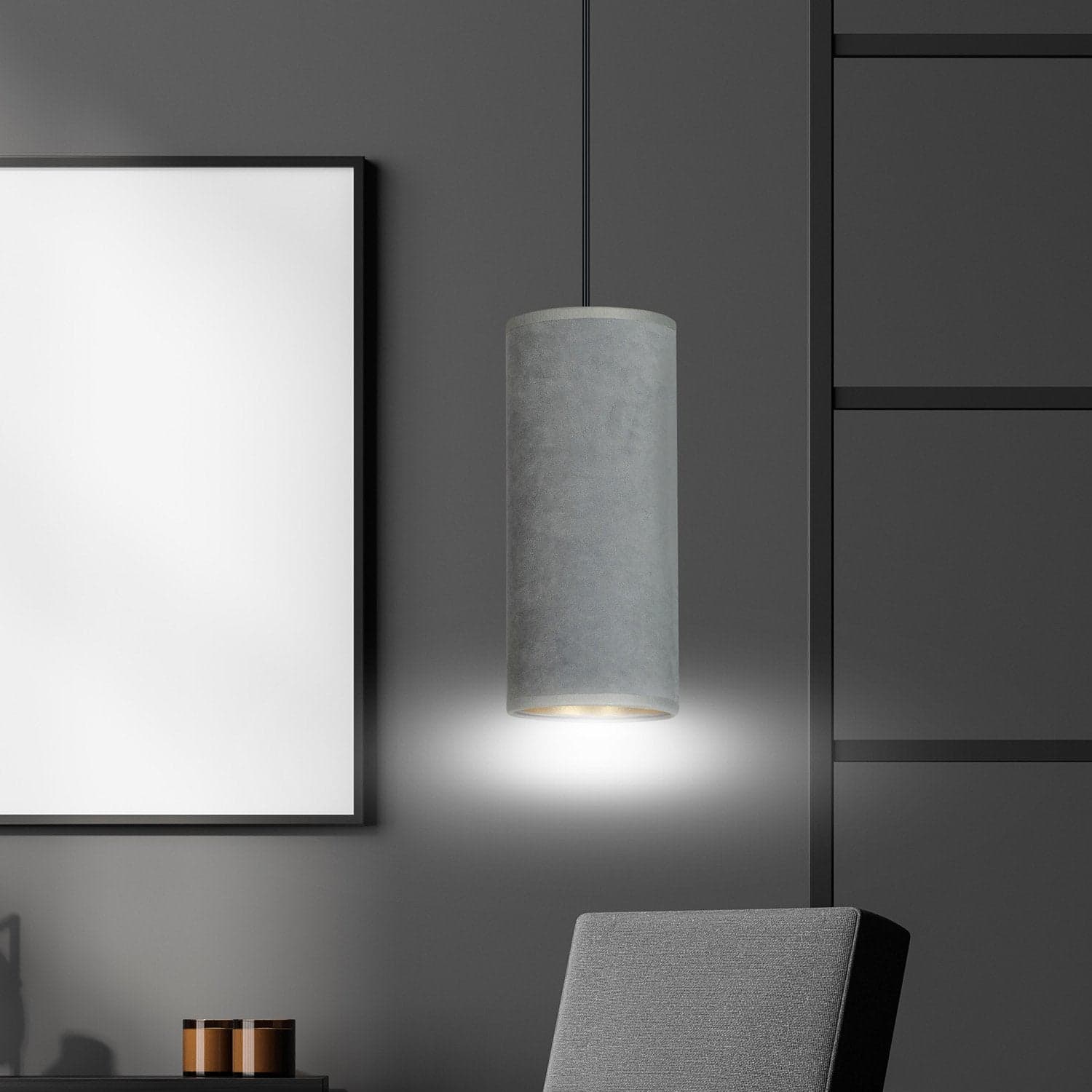 Sospensione 1 Luce Bente In Acciaio Nero E Paralume Grigio E Oro in Lampade a sospensione LuceArt - Montecorvino Pugliano, commercioVirtuoso.it