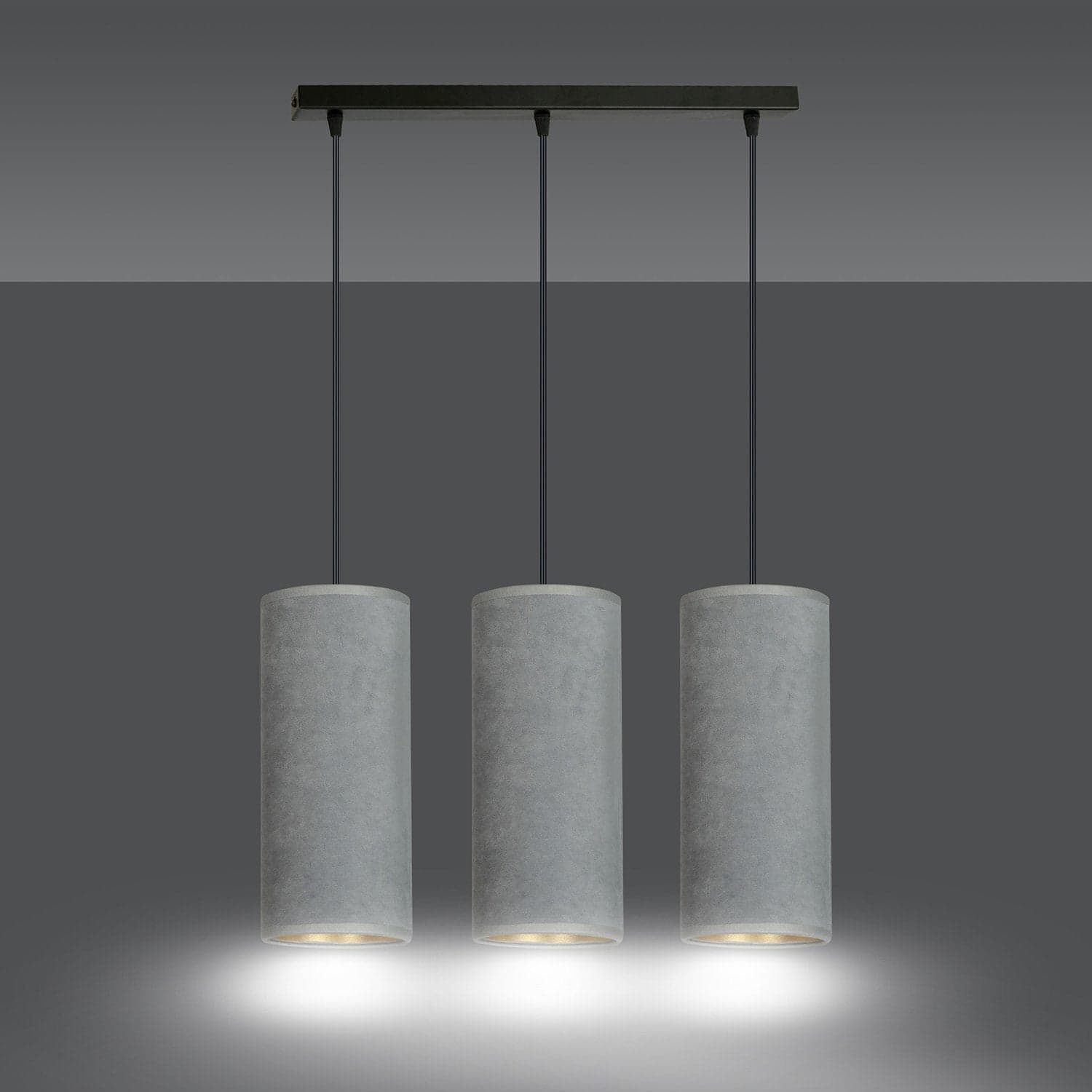 Sospensione 3 Luci Bente In Acciaio Nero E Paralumi Grigio E Oro in Lampade a sospensione LuceArt - Montecorvino Pugliano, commercioVirtuoso.it