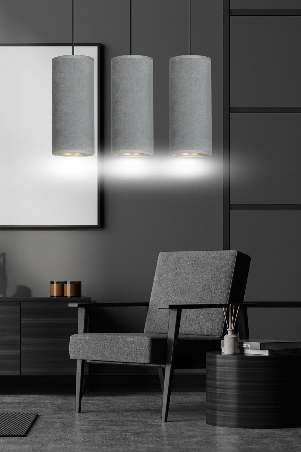 Sospensione 3 Luci Bente In Acciaio Nero E Paralumi Grigio E Oro in Lampade a sospensione LuceArt - Montecorvino Pugliano, commercioVirtuoso.it